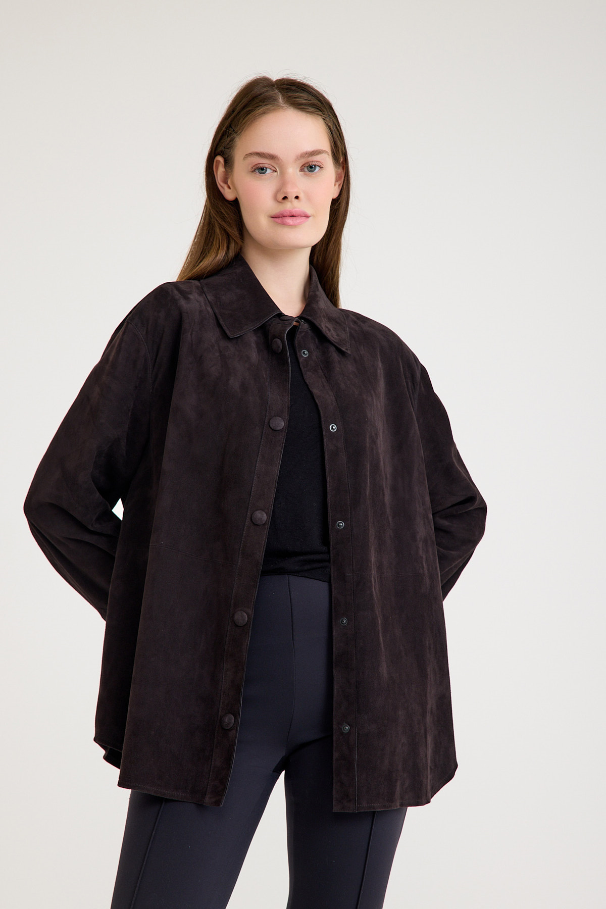 Regular Orta Boy Bayan Süet Deri Ceket – VB-10-BK-2819-24075