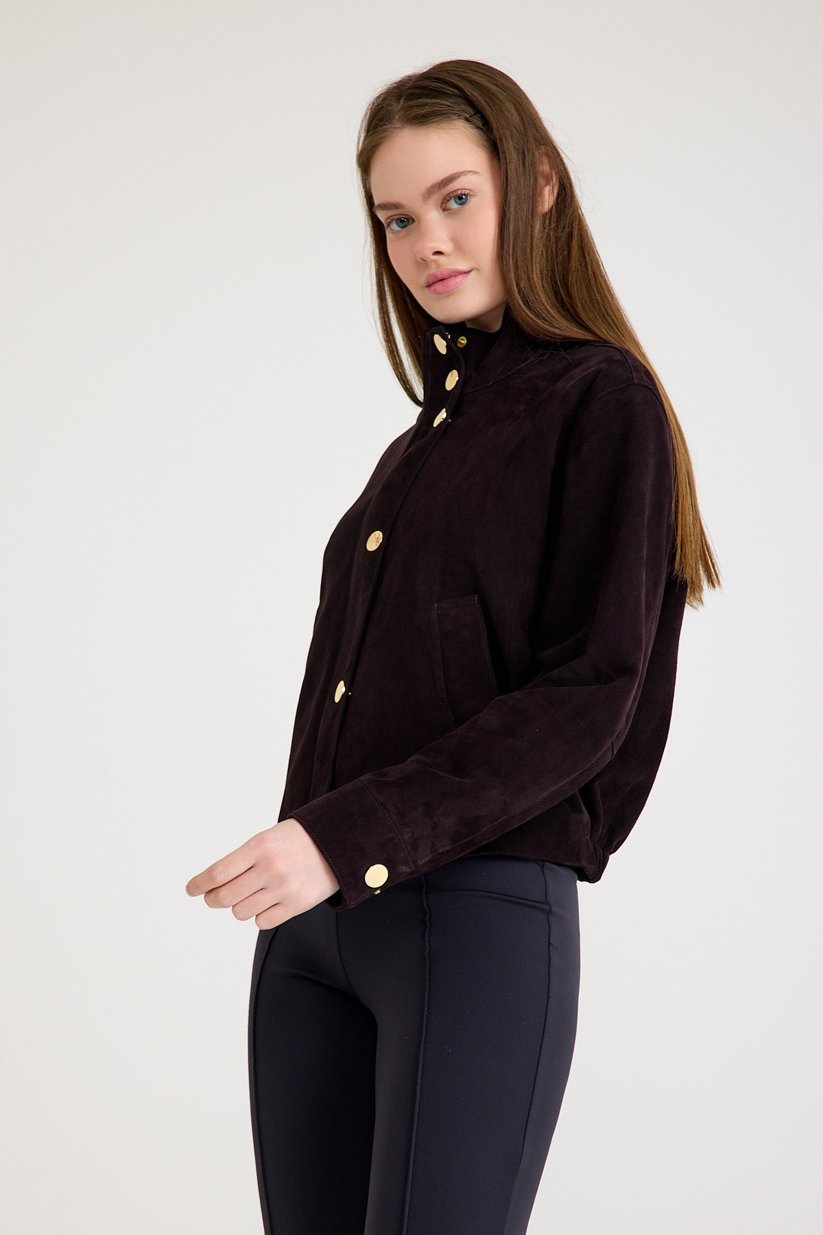 Regular Orta Boy Bayan Süet Deri Ceket – VB-11-BK-2830-24085