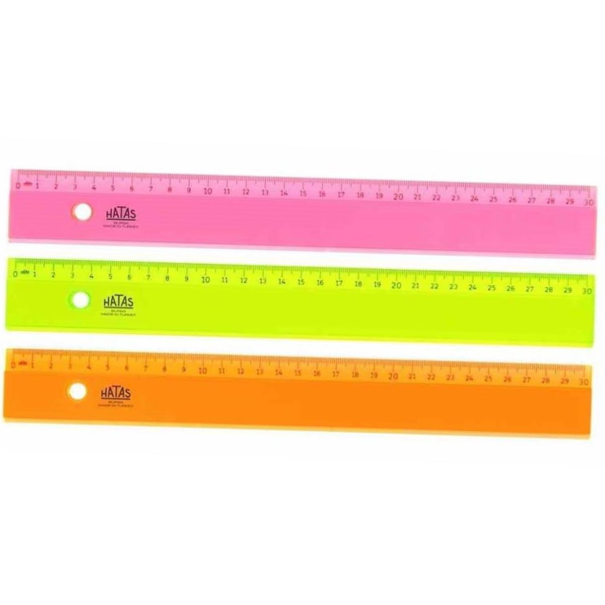 Hatas Cetvel 30cm - Plastik Geniş Şeffaf Neon Renkler 0148