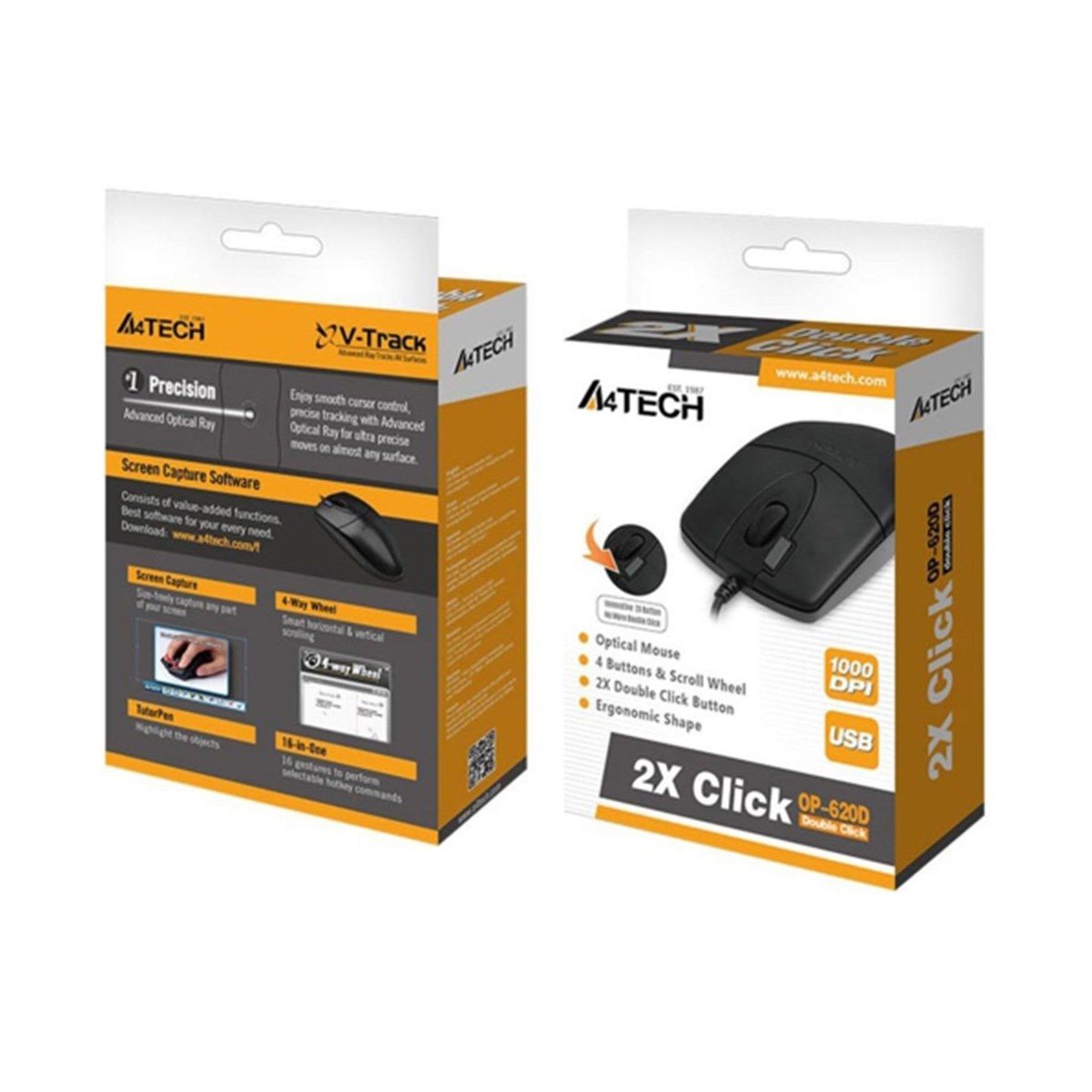 A4 Tech mouse op620d-b- A4 2x click siyah usb kablolu