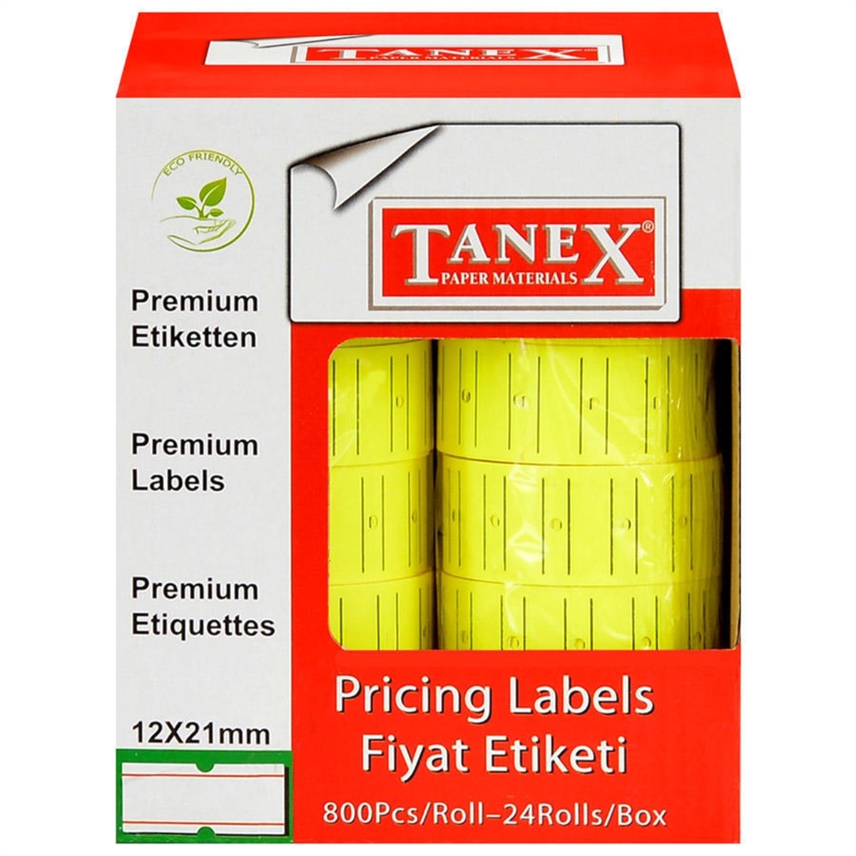 Tanex motex etiket 21x12 çizgili sarı (800 lü)