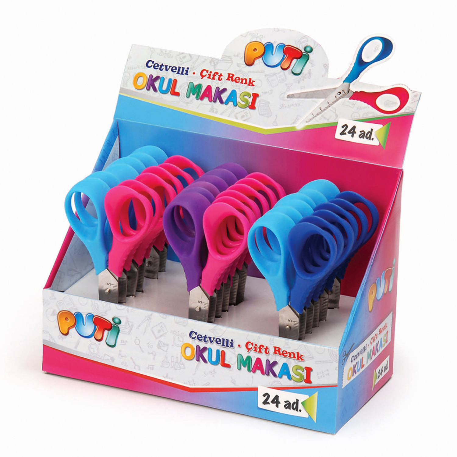 Puti Cetvelli Çift Renk Okul Makası 02002