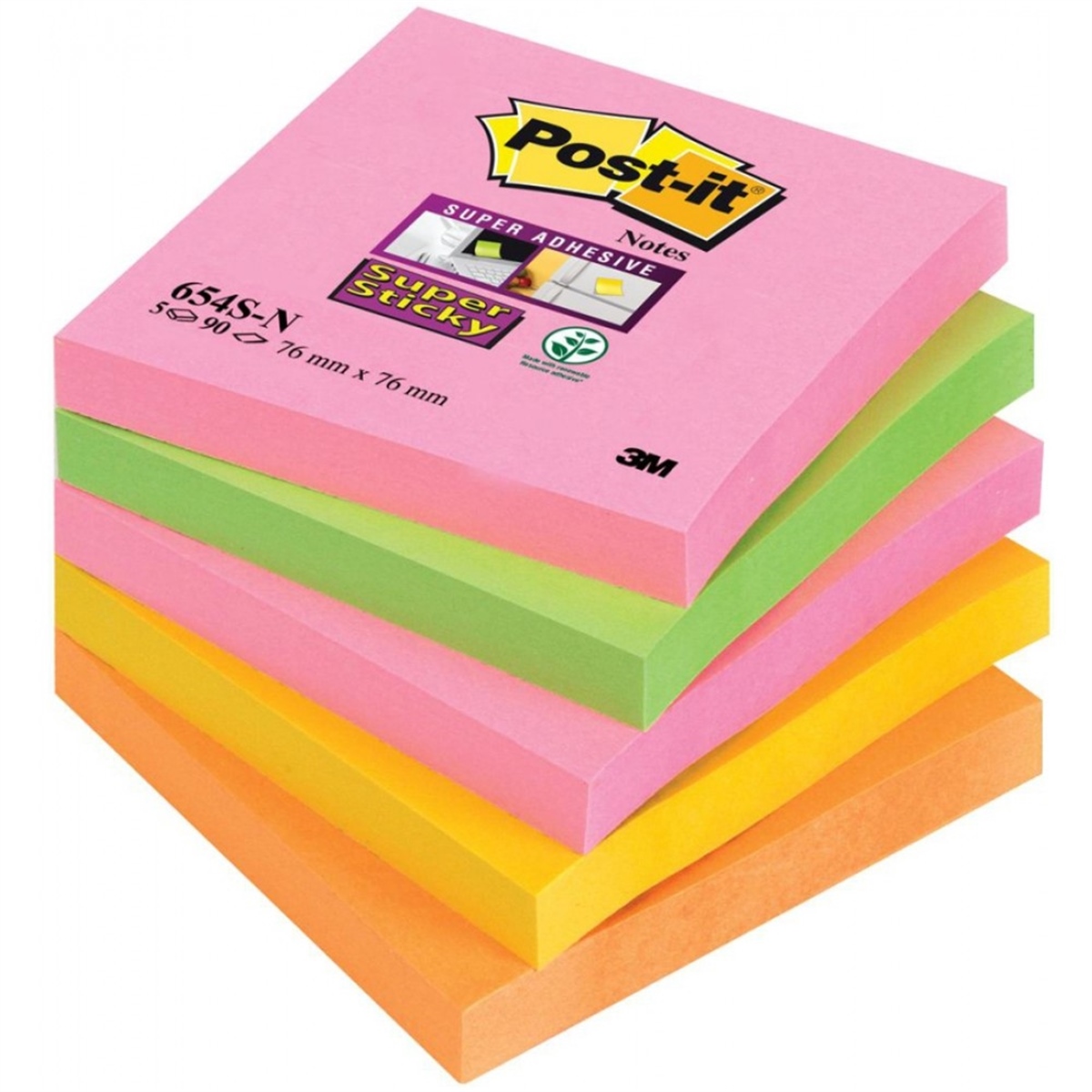 3m Post-it 654s-n Supersticky neon 76x76