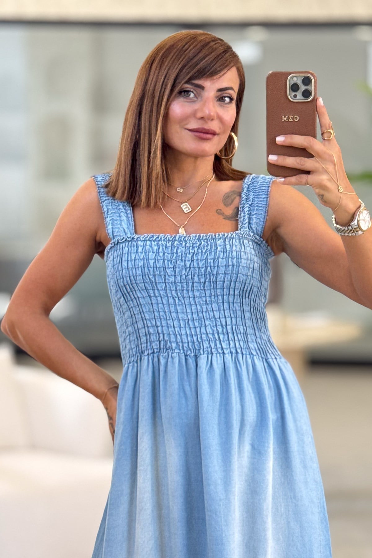 Askılı Gipe Kot Elbise Açık Mavi RenkELBİSE