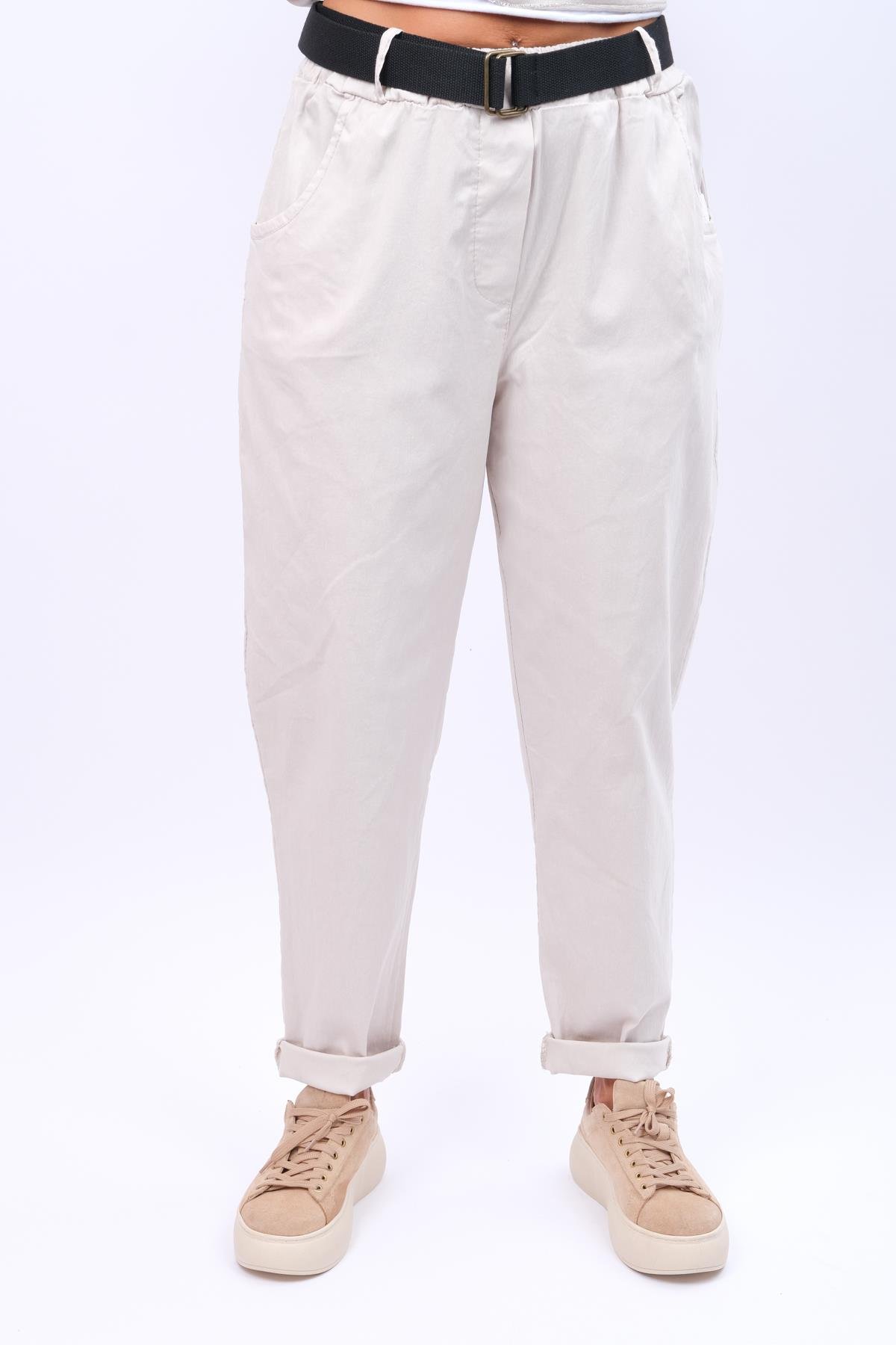 Beli Lastikli Basic Boyfriend Likralı Pantolon Bej RenkPANTOLON