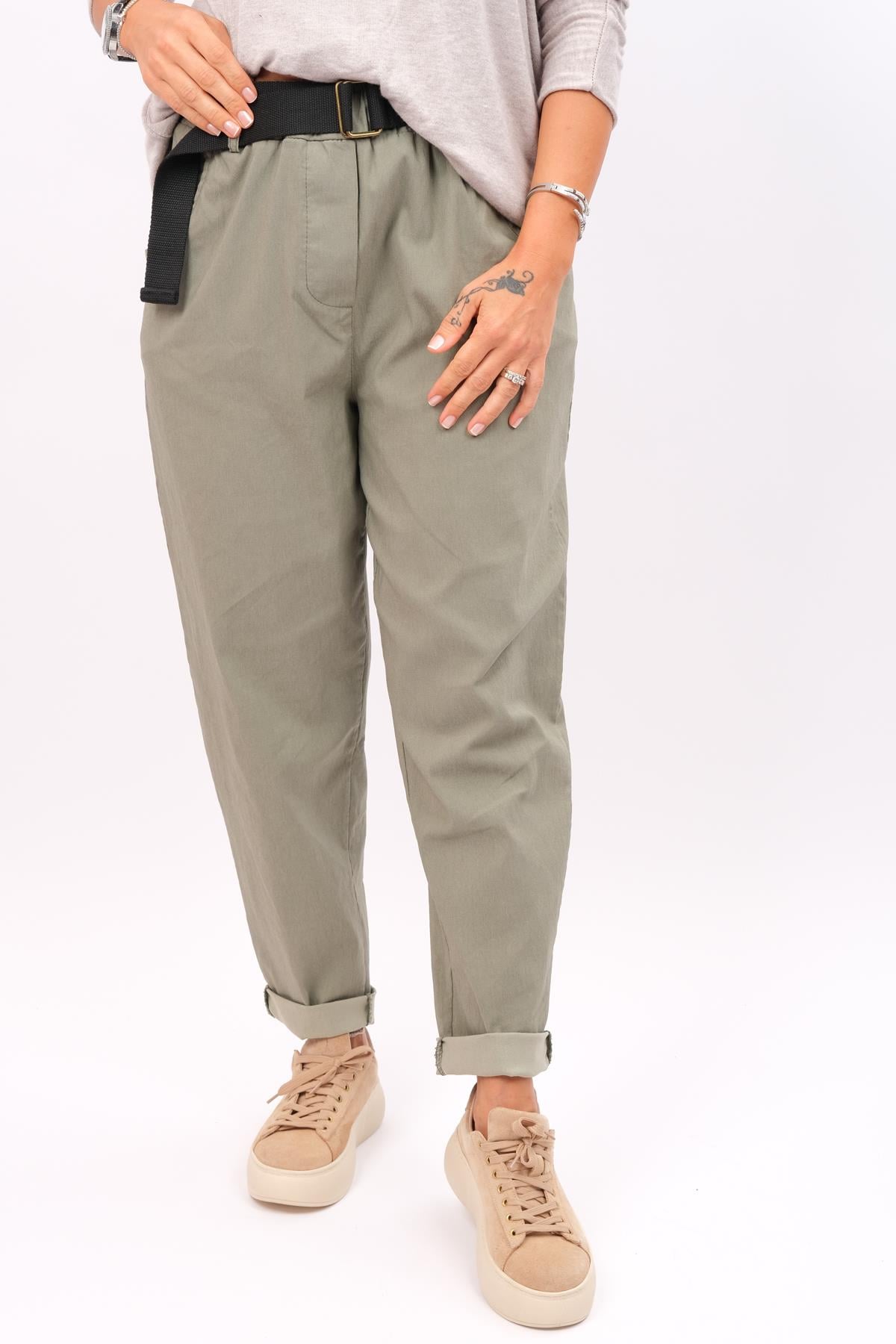 Beli Lastikli Basic Boyfriend Likralı Pantolon Haki RenkPANTOLON