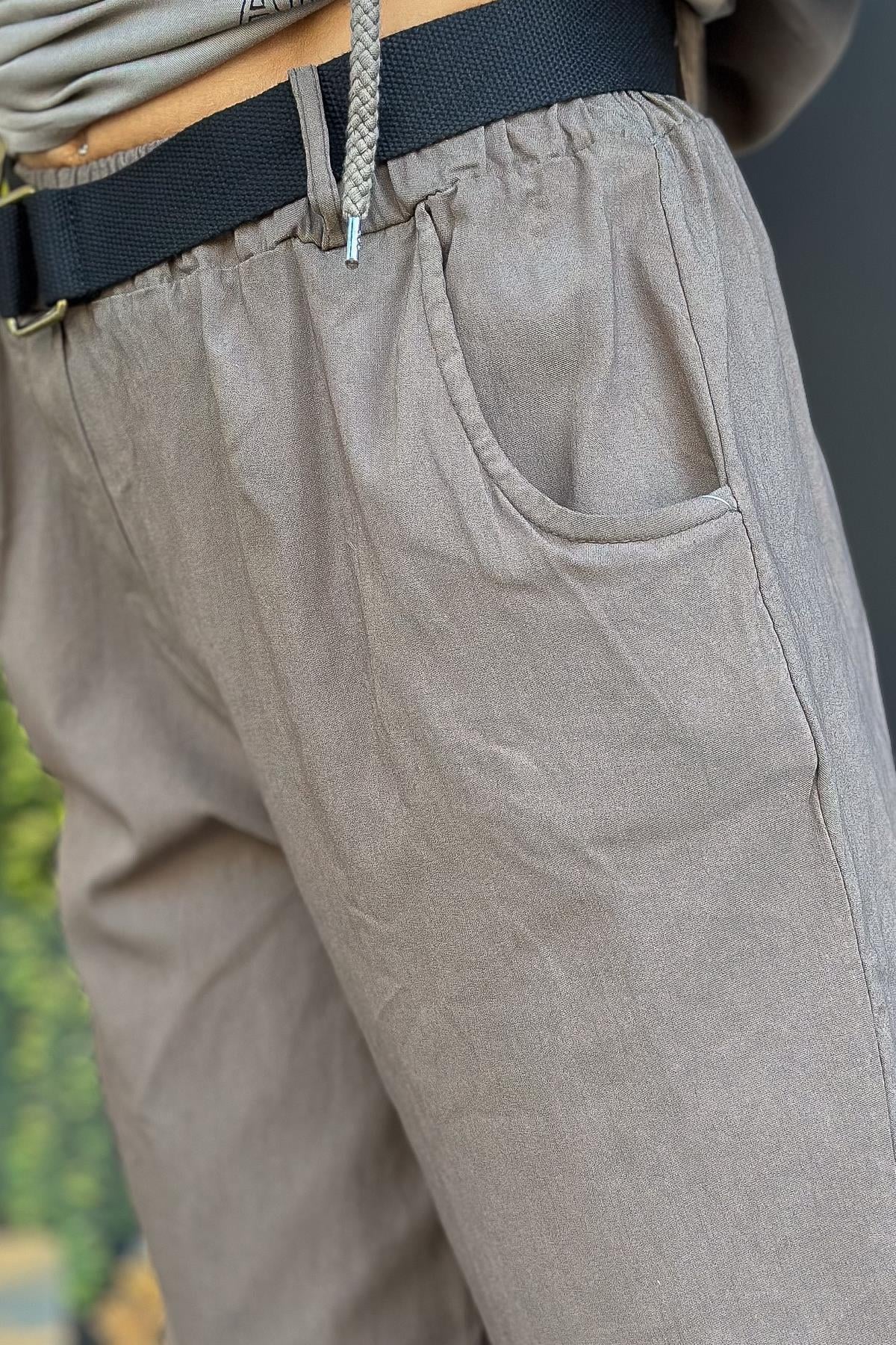 Beli Lastikli Basic Boyfriend Likralı Pantolon Vizon RenkPANTOLON
