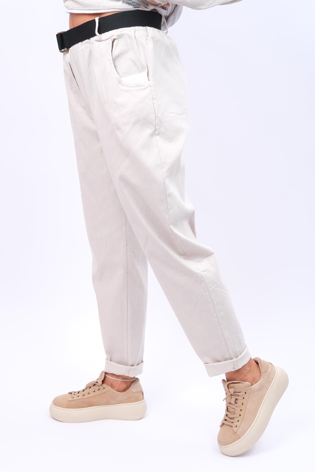 Beli Lastikli Basic Boyfriend Likralı Pantolon Bej RenkPANTOLON