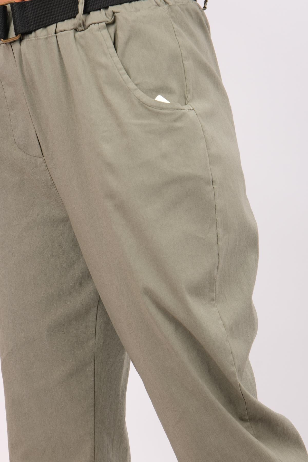 Beli Lastikli Basic Boyfriend Likralı Pantolon Haki RenkPANTOLON