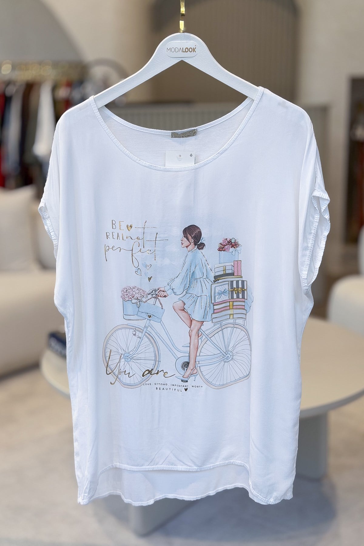 Bisikletli Kız Desenli Viskon Tshirt Bebe Mavi RenkBLUZ