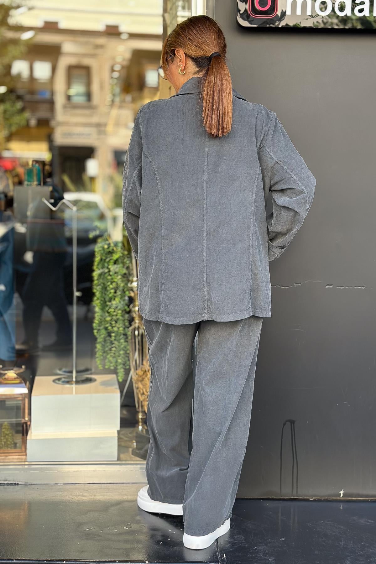 Blazer Kadife Ceket Füme RenkCEKET