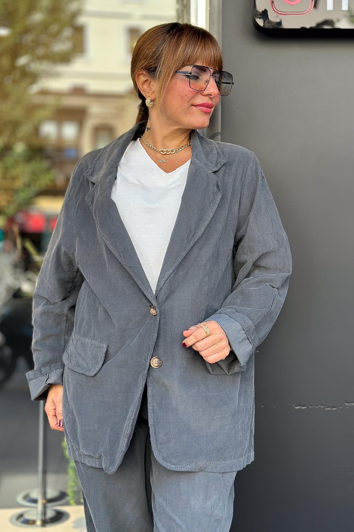 Blazer Kadife Ceket Füme RenkCEKET