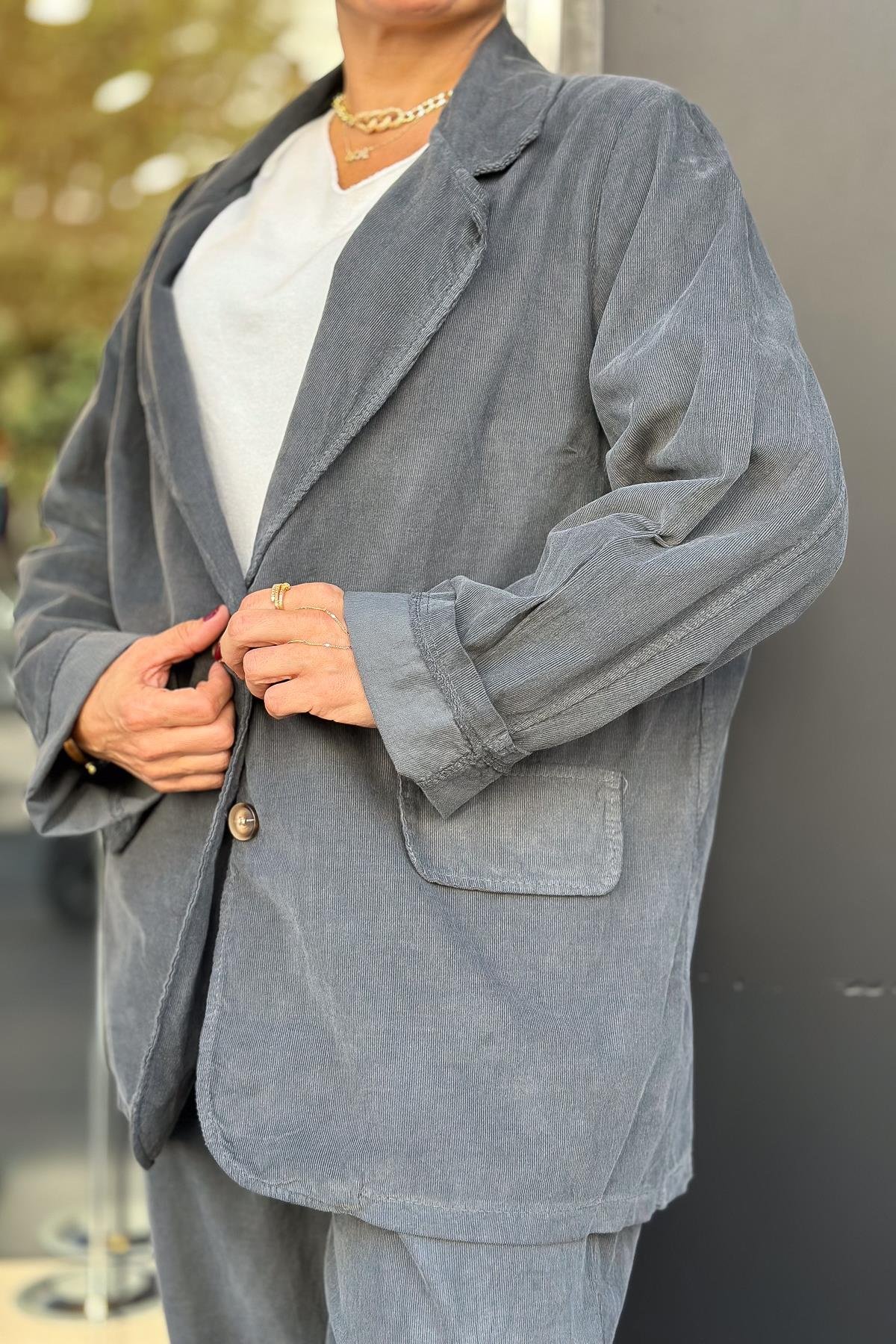 Blazer Kadife Ceket Füme RenkCEKET