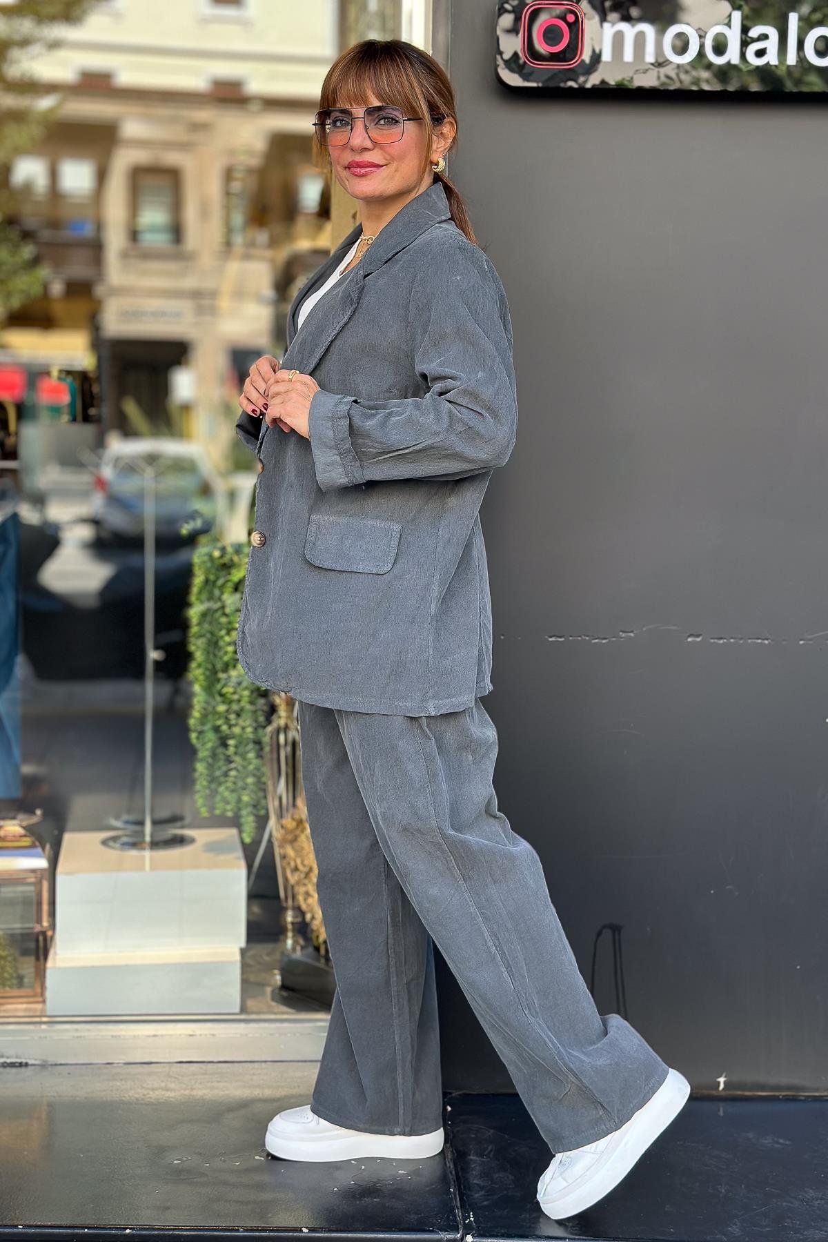 Blazer Kadife Ceket Füme RenkCEKET