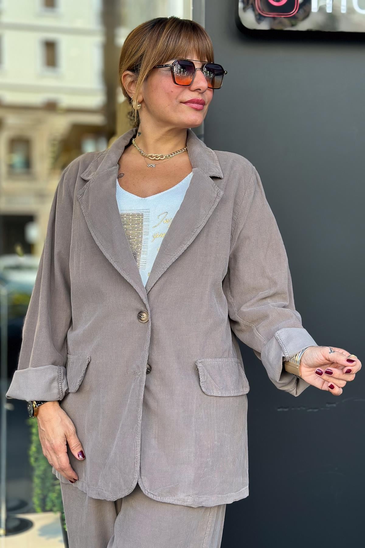 Blazer Kadife Ceket Vizon RenkCEKET