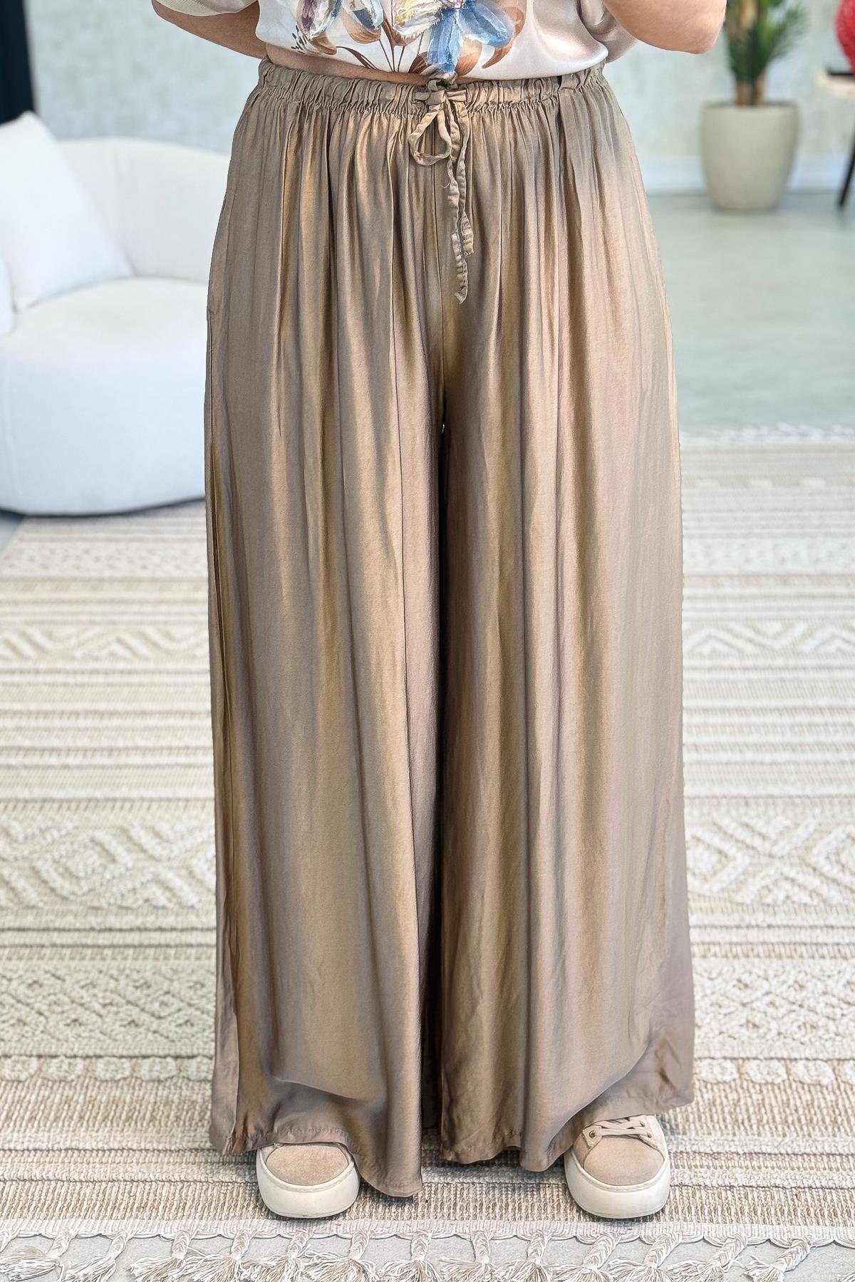 Bol Paça Saten Pantolon Camel RenkPANTOLON