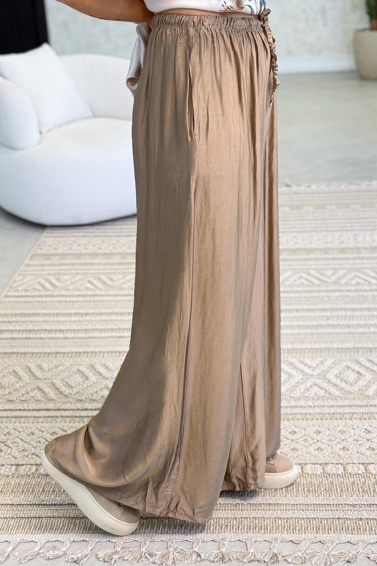 Bol Paça Saten Pantolon Camel RenkPANTOLON