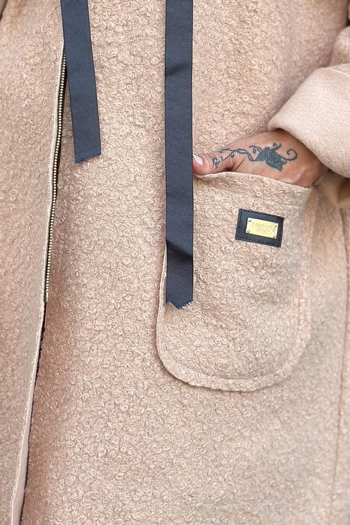 Buklet Kumaş Fermuarlı Kaban Camel RenkMONT & KABAN