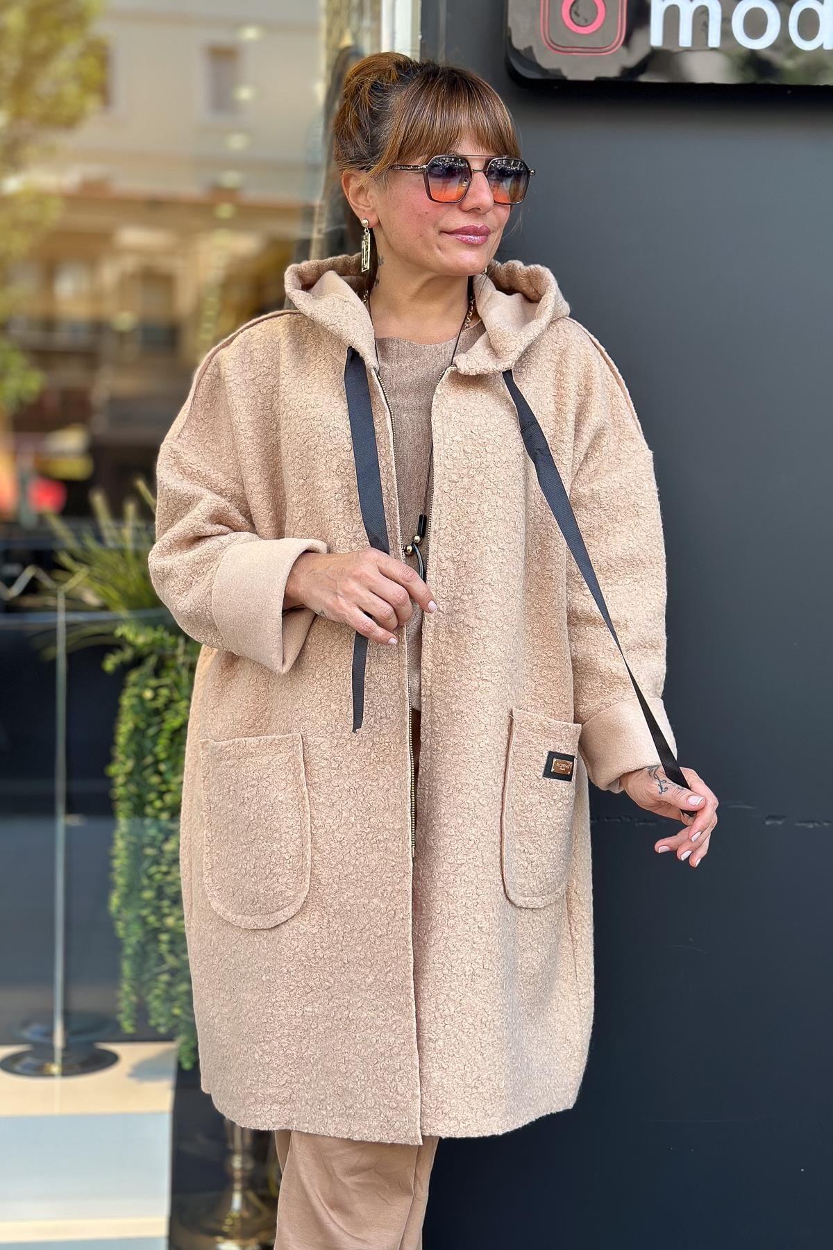 Buklet Kumaş Fermuarlı Kaban Camel RenkMONT & KABAN