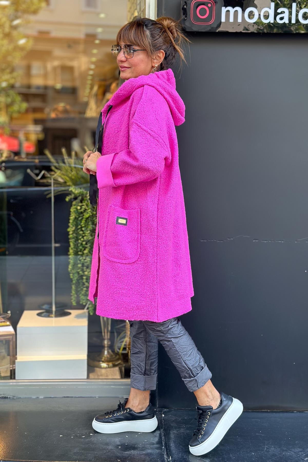Buklet Kumaş Fermuarlı Kaban Pembe RenkMONT & KABAN