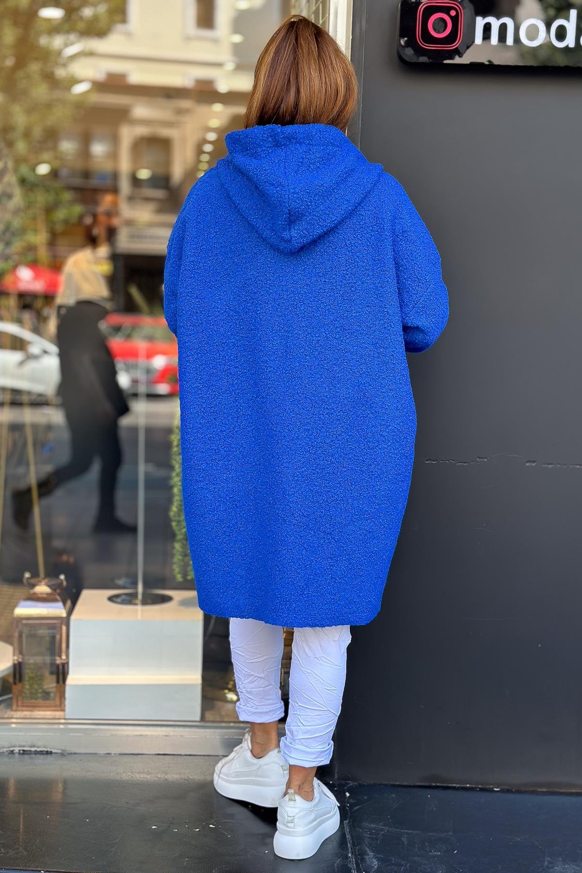 Buklet Kumaş Fermuarlı Kaban Saks RenkMONT & KABAN