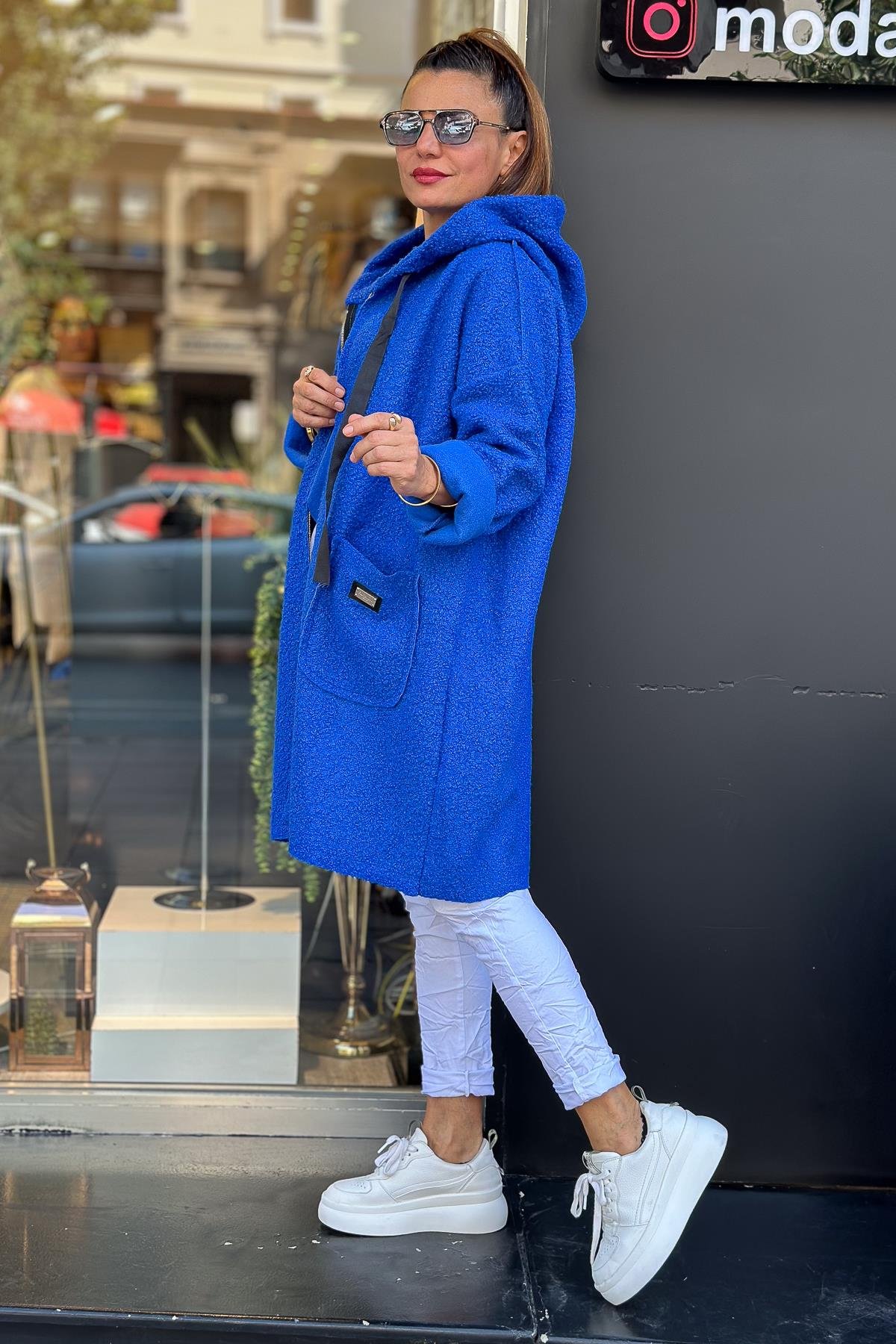 Buklet Kumaş Fermuarlı Kaban Saks RenkMONT & KABAN