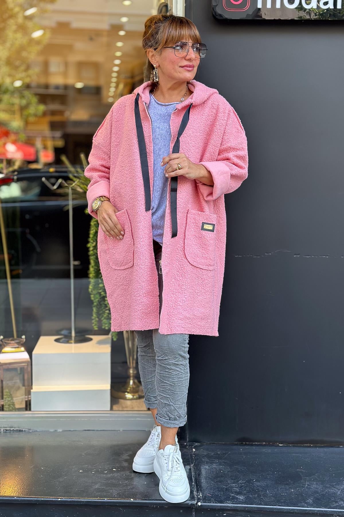Buklet Kumaş Fermuarlı Kaban Şeker Pembe RenkMONT & KABAN