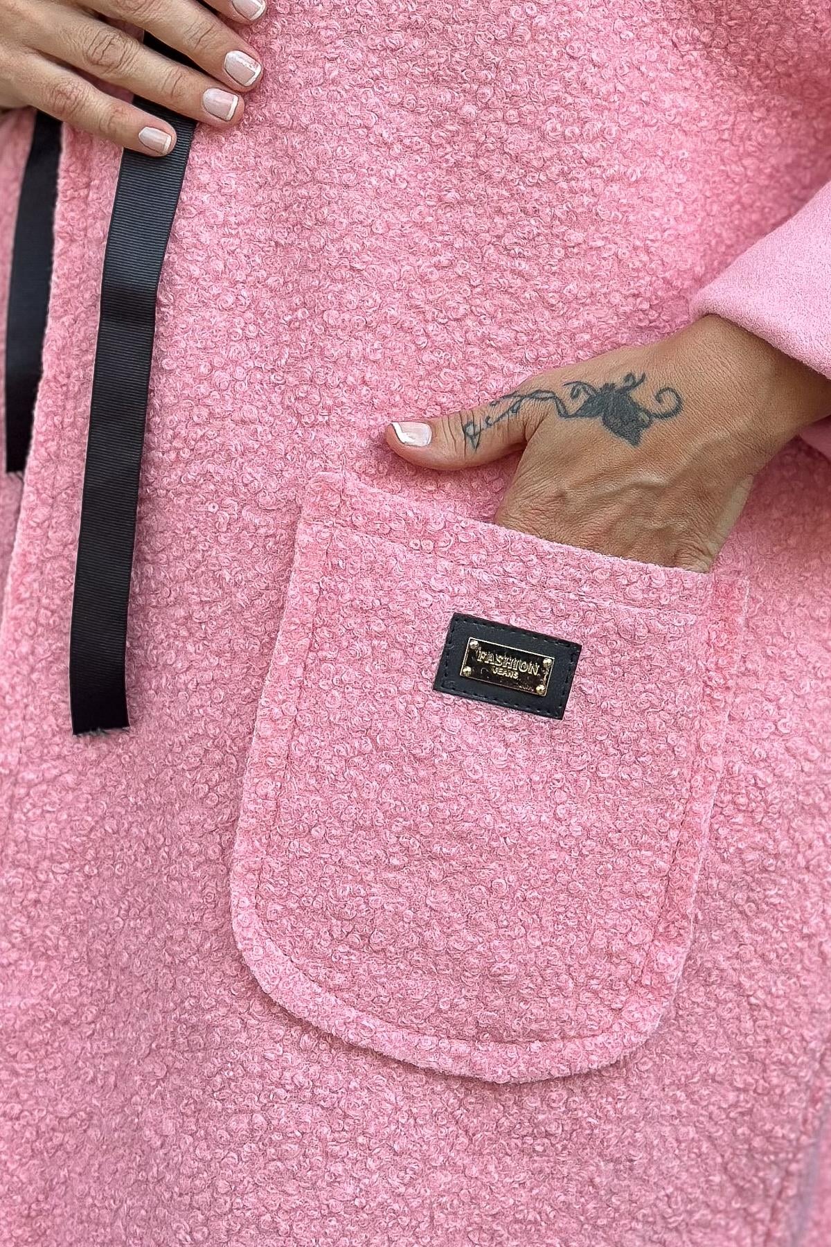 Buklet Kumaş Fermuarlı Kaban Şeker Pembe RenkMONT & KABAN
