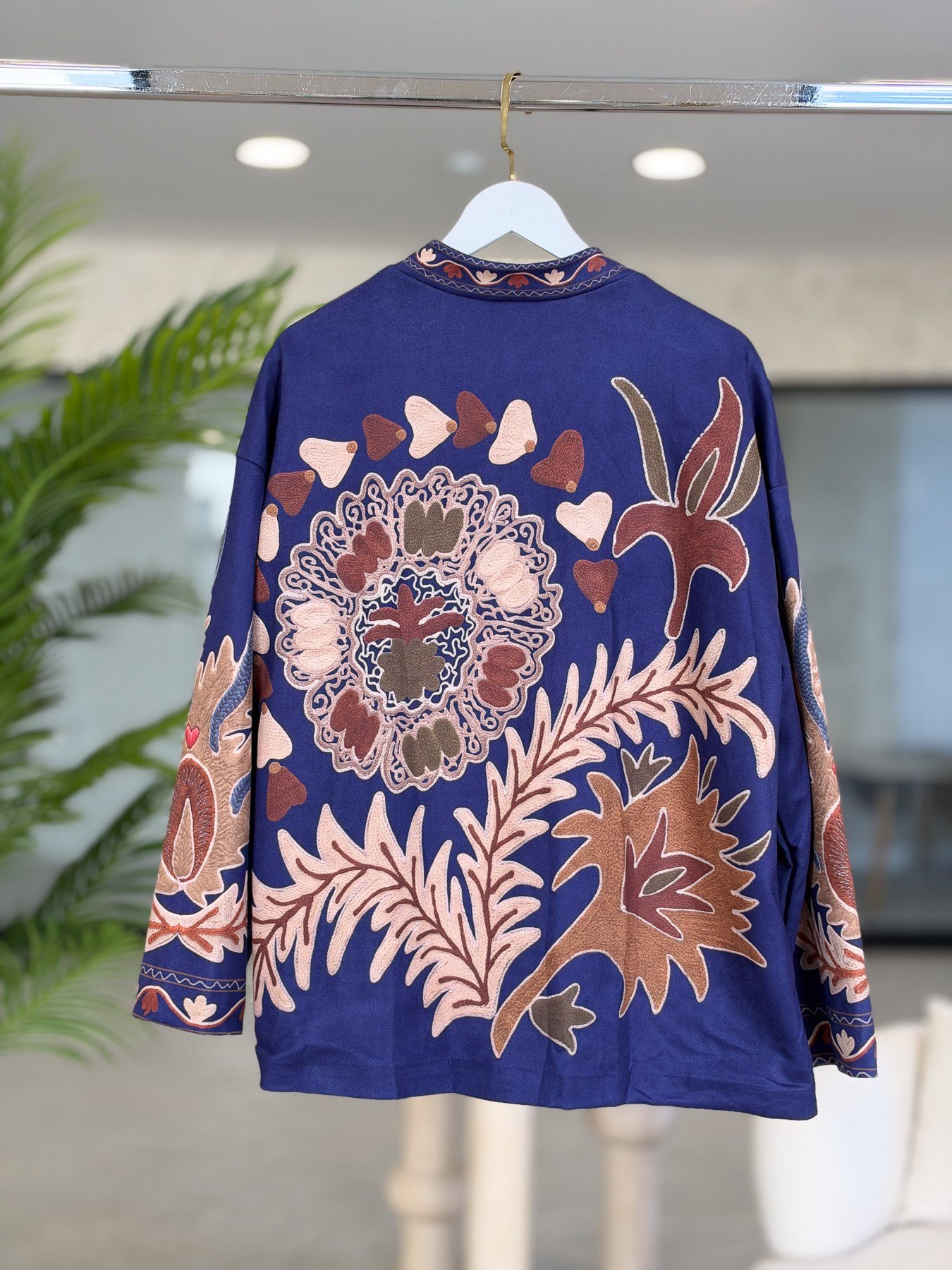Çiçek Baskılı Hakim Yaka Ceket Morcivert RenkCEKET