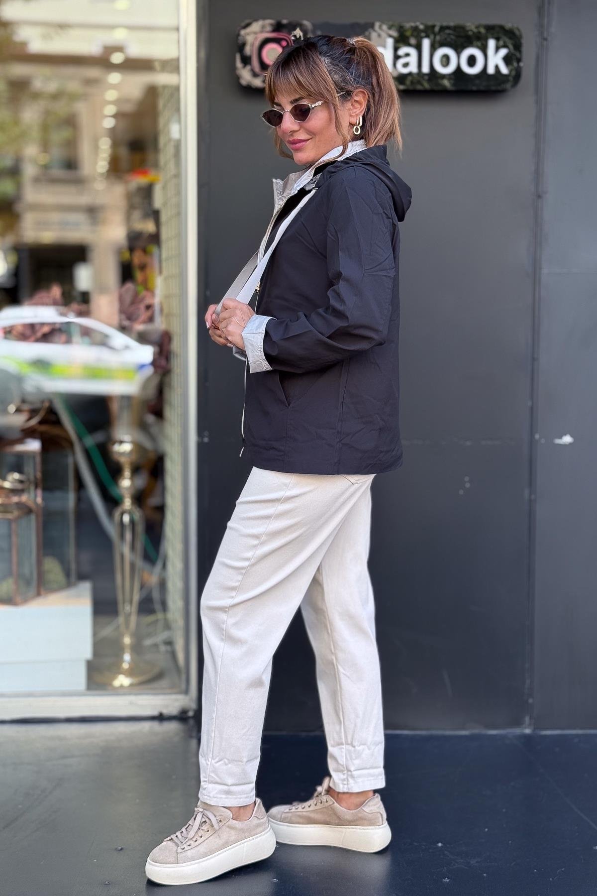 Çift Tarafı Kullanılan Düz Basic Trenç Siyah RenkCEKET