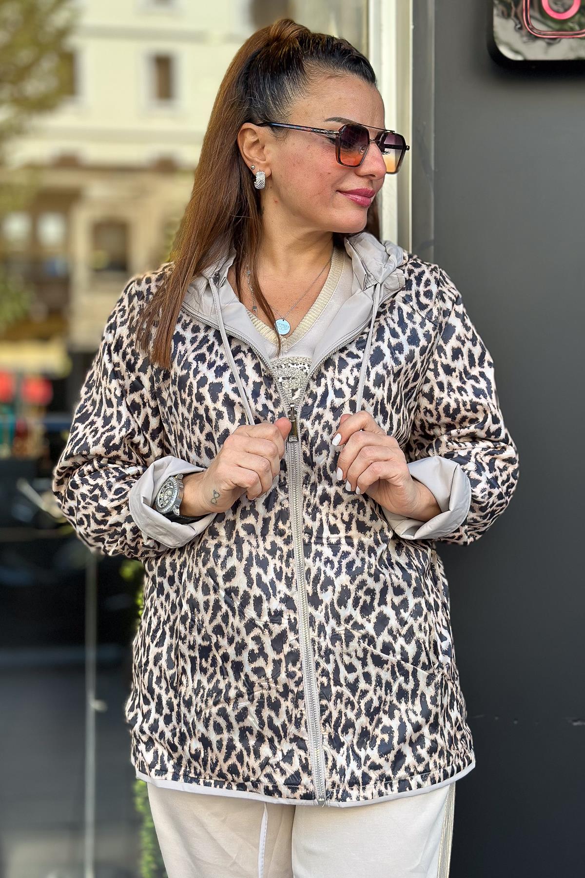 Çift Taraflı Kullanılan Leopar Desenli Trenç Bej RenkCEKET