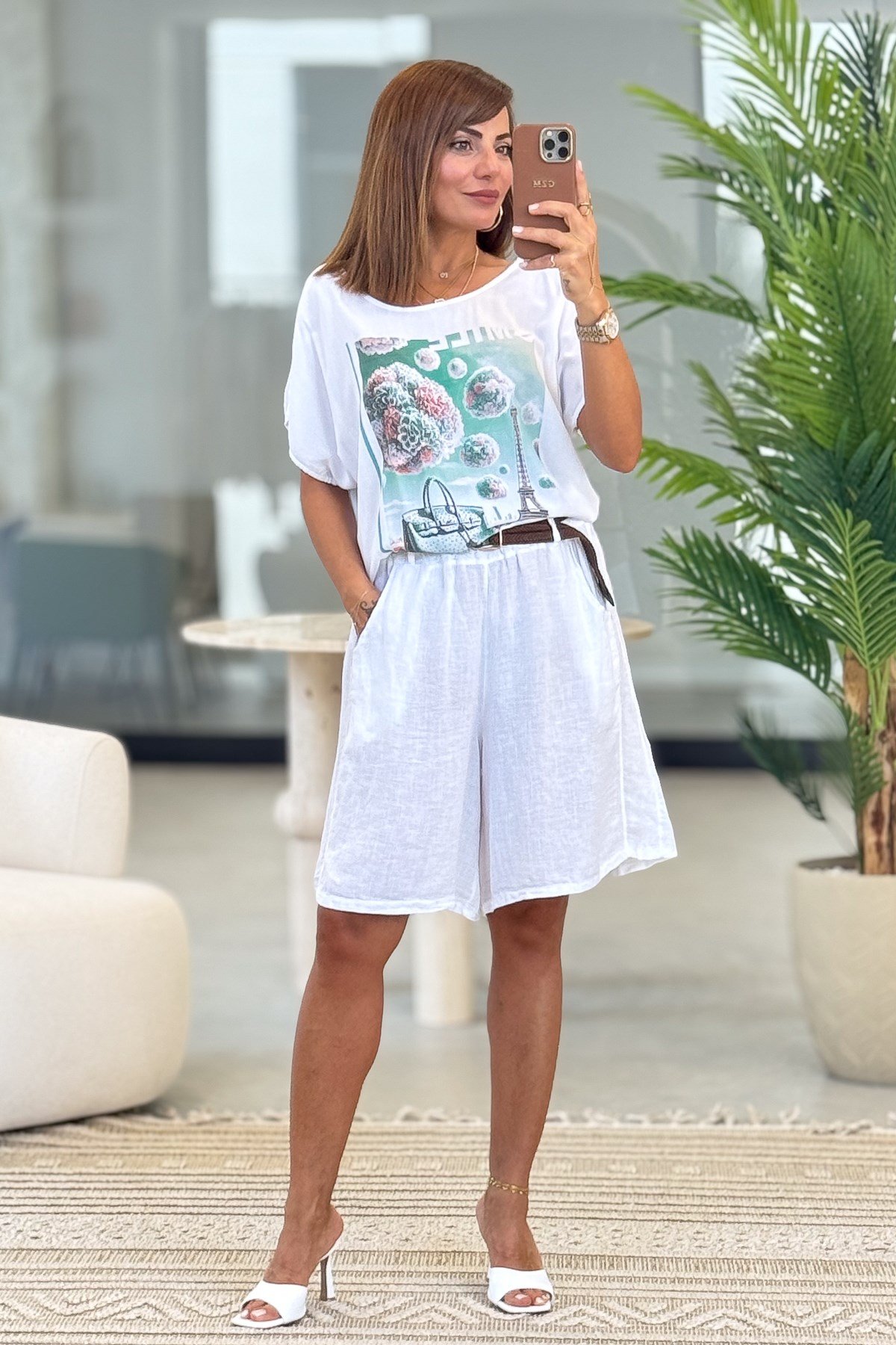 Eyfel Desenli Viskon Tshirt Yeşil RenkBLUZ