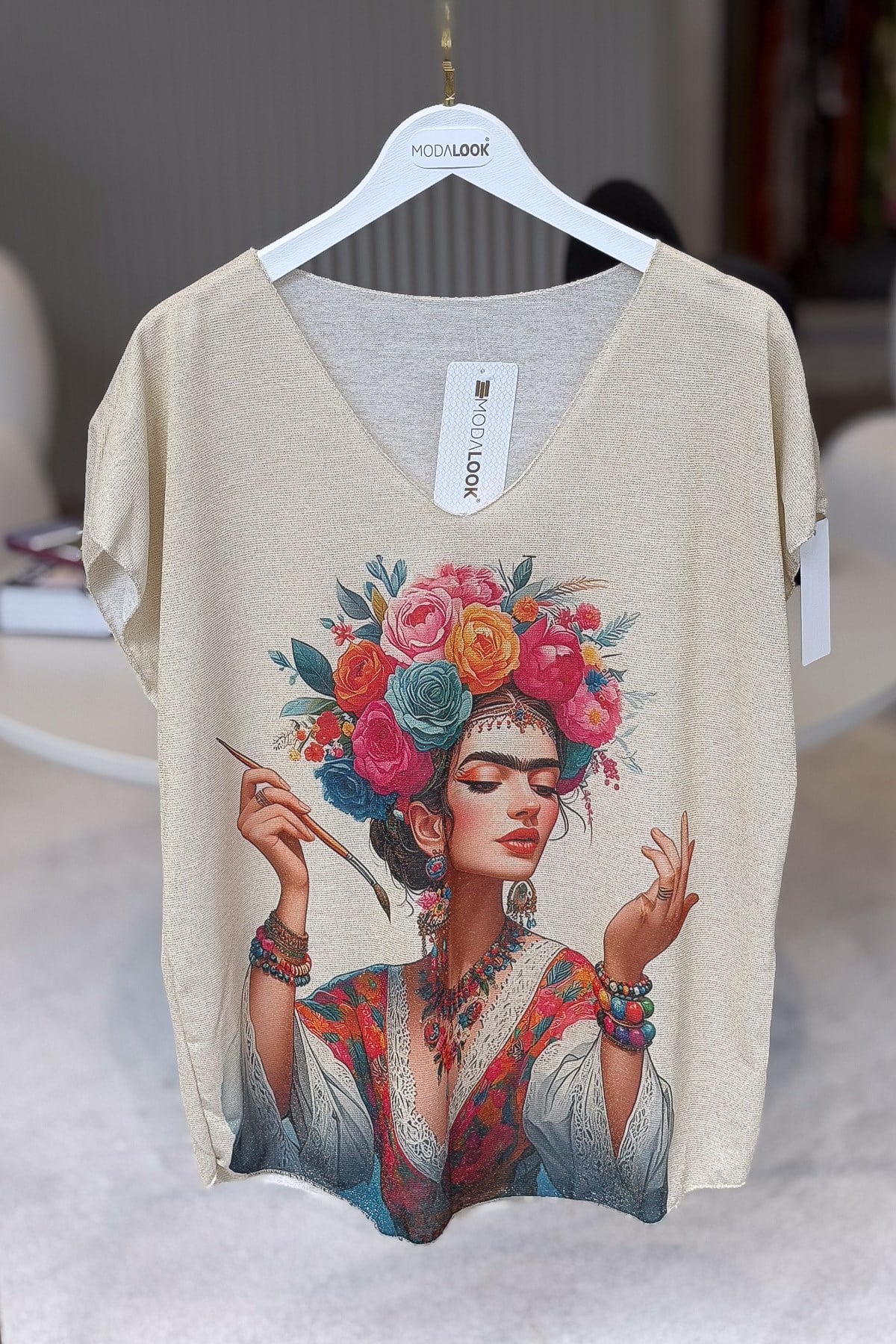 Frida Desenli Simli Triko Fuşya RenkBLUZ