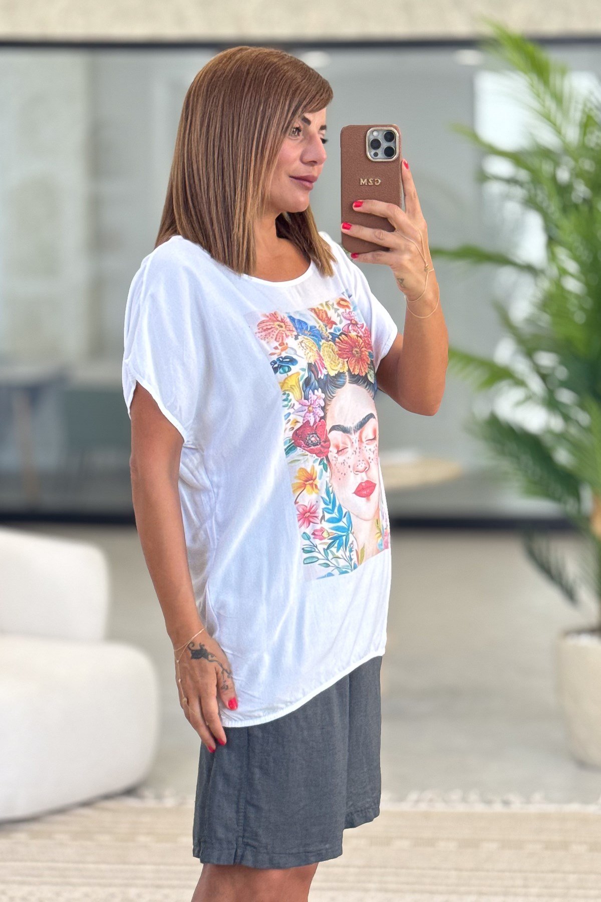Frida Desenli Viskon Tshirt Sarı RenkBLUZ