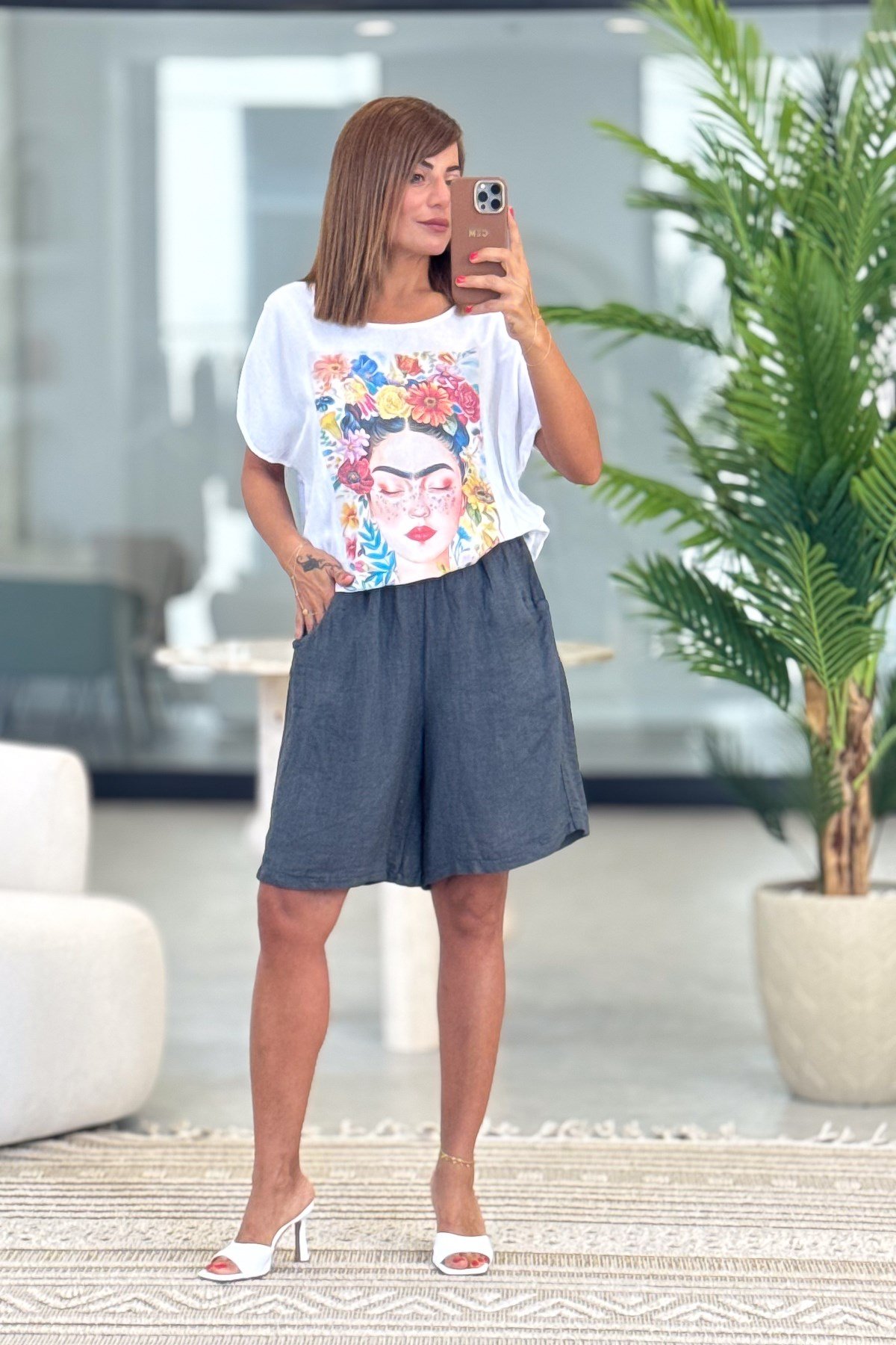 Frida Desenli Viskon Tshirt Sarı RenkBLUZ