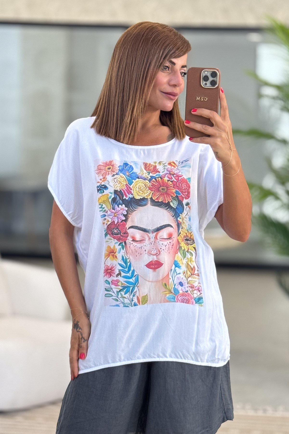 Frida Desenli Viskon Tshirt Sarı RenkBLUZ