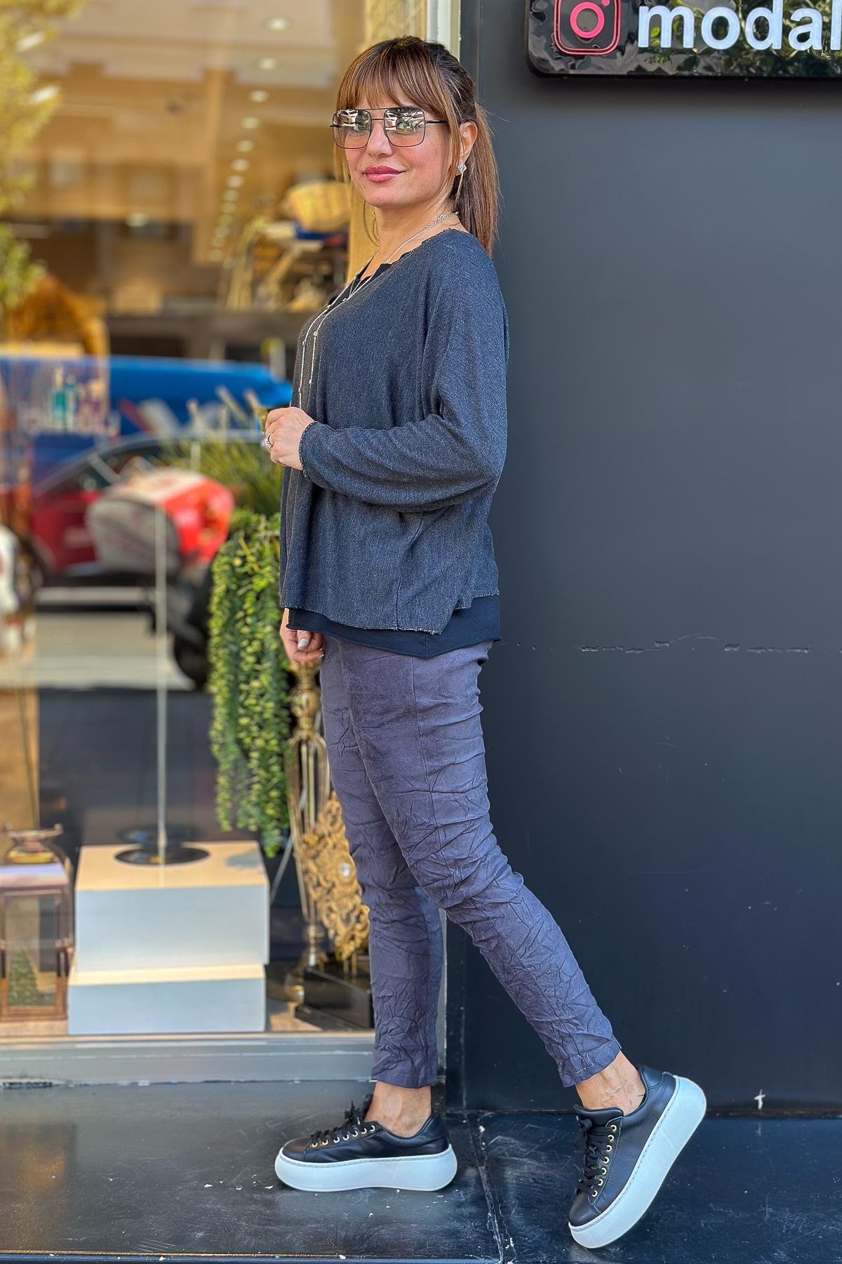 Güderi Düz Basic Pantolon Füme RenkPANTOLON