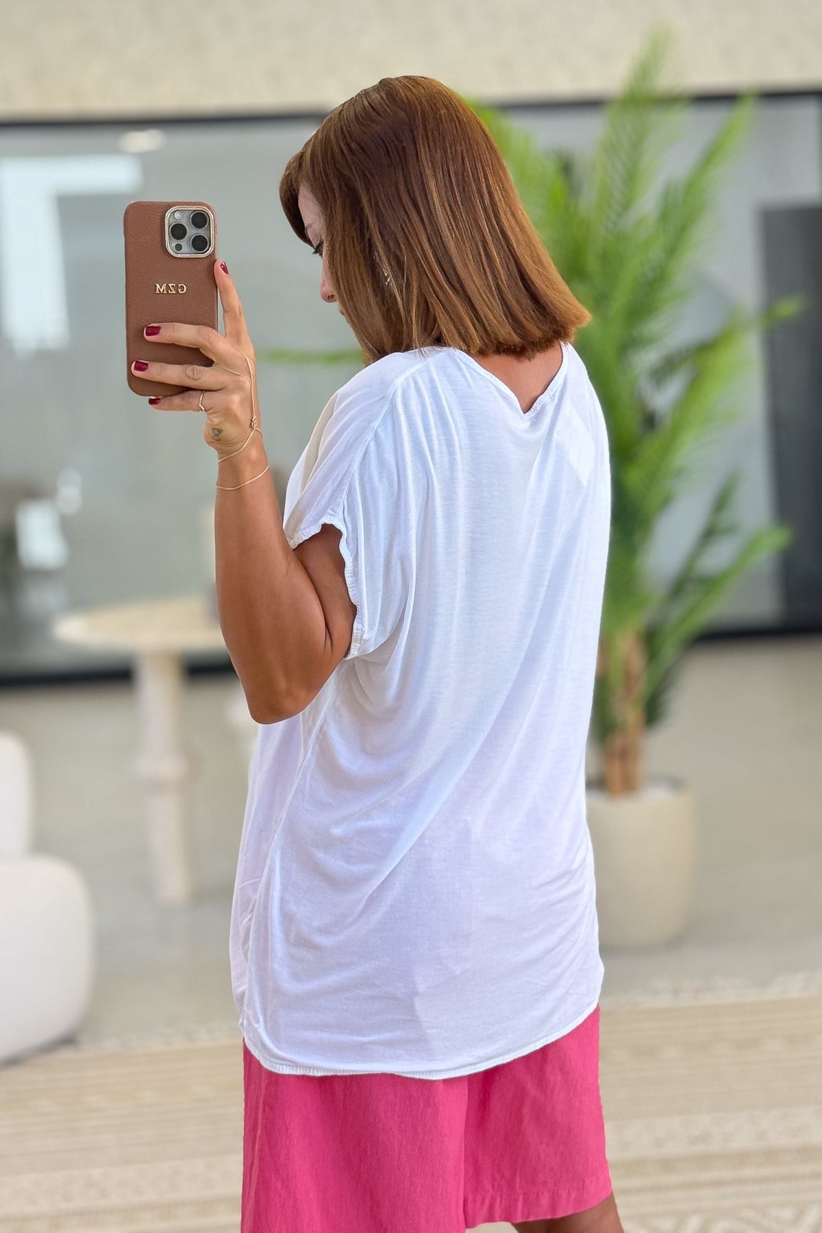 Gül Desenli Viskon Tshirt Pembe RenkBLUZ
