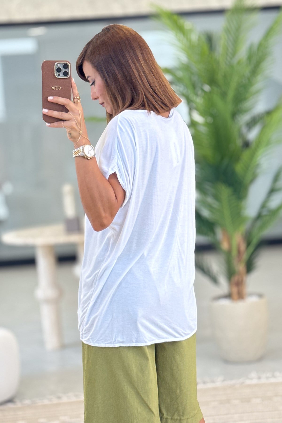 Gül Desenli Viskon Tshirt Yeşil RenkBLUZ
