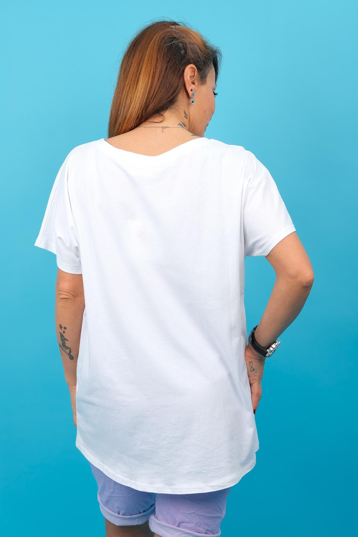 Kalp Desenli İthal Tshirt Beyaz RenkBLUZ
