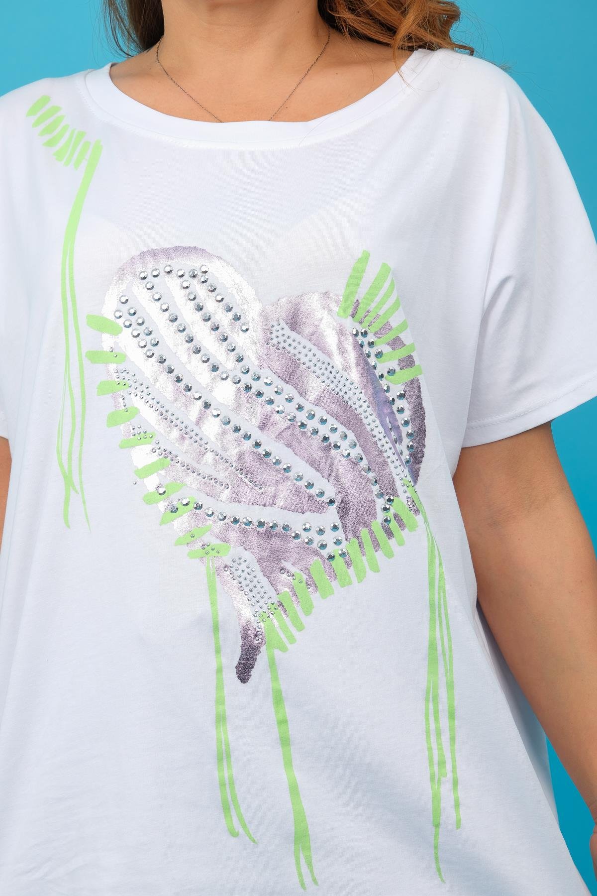 Kalp Desenli İthal Tshirt Beyaz RenkBLUZ