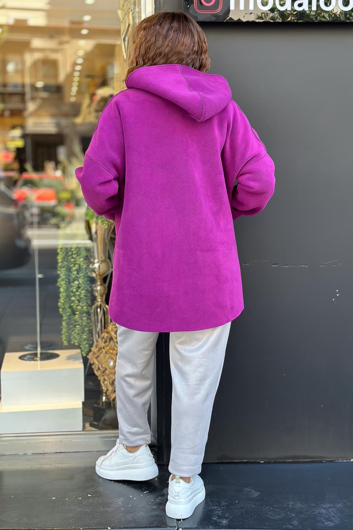 Kapüşonlu Polar Kaban Mürdüm RenkMONT & KABAN