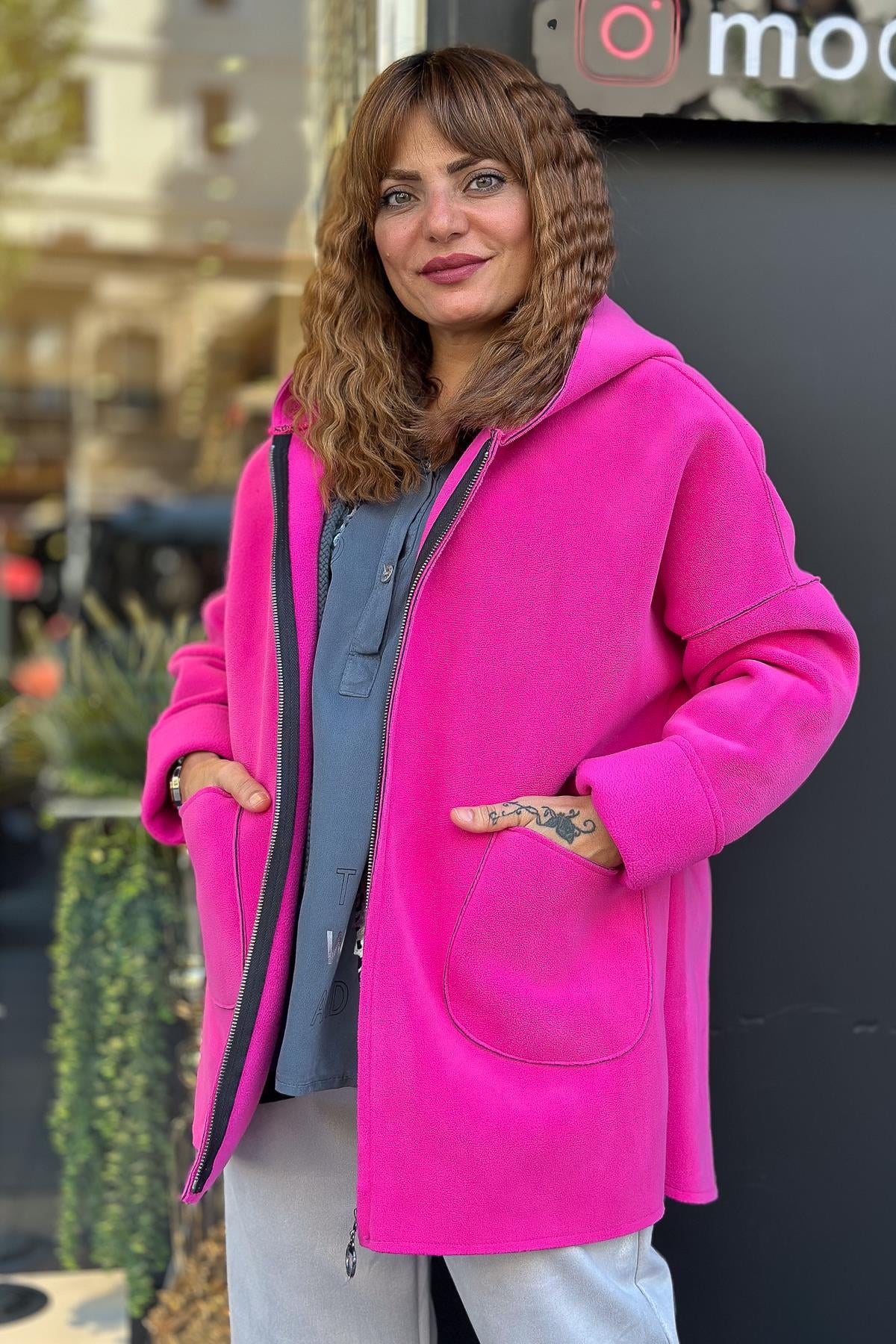 Kapüşonlu Polar Kaban Pembe RenkMONT & KABAN