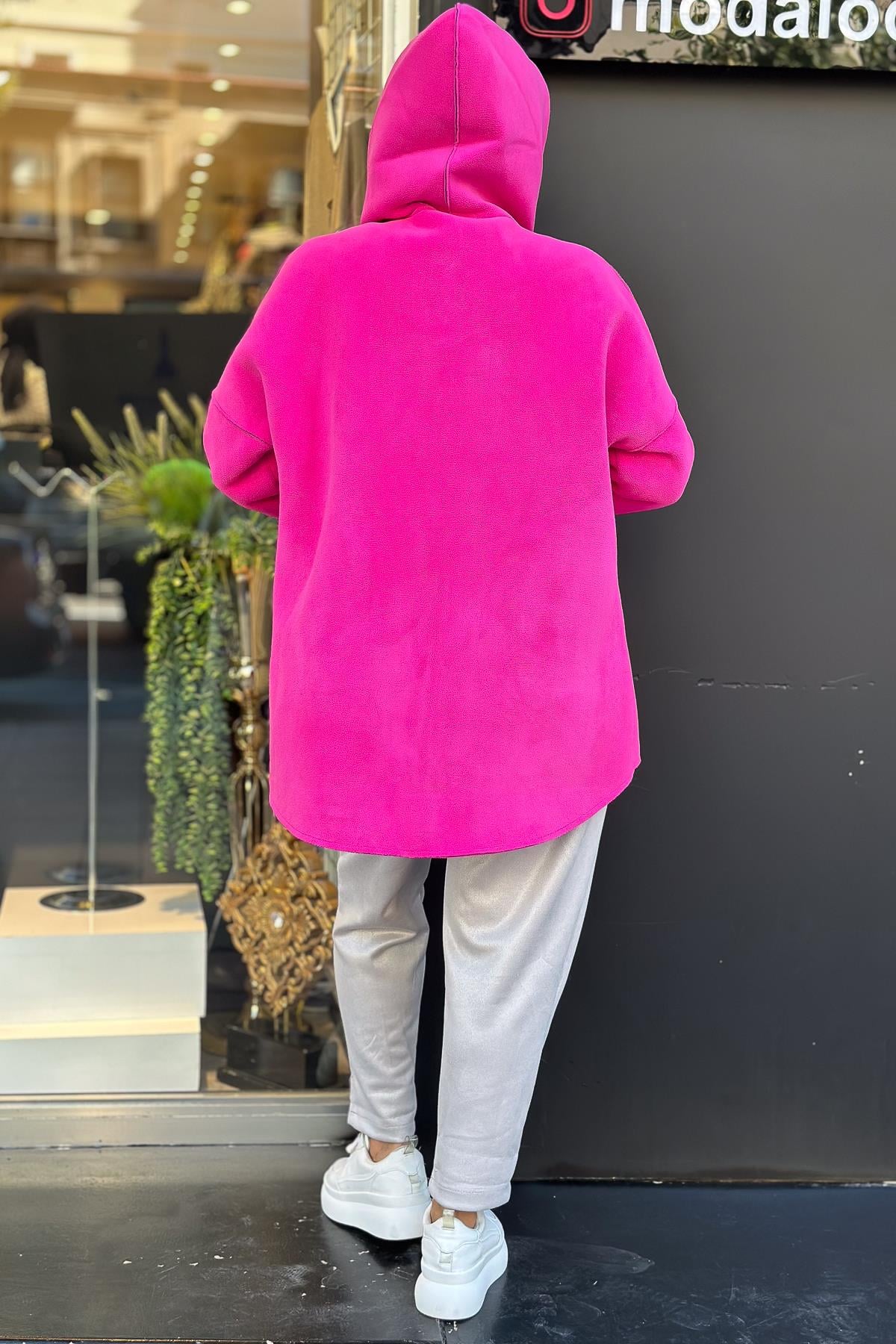 Kapüşonlu Polar Kaban Pembe RenkMONT & KABAN