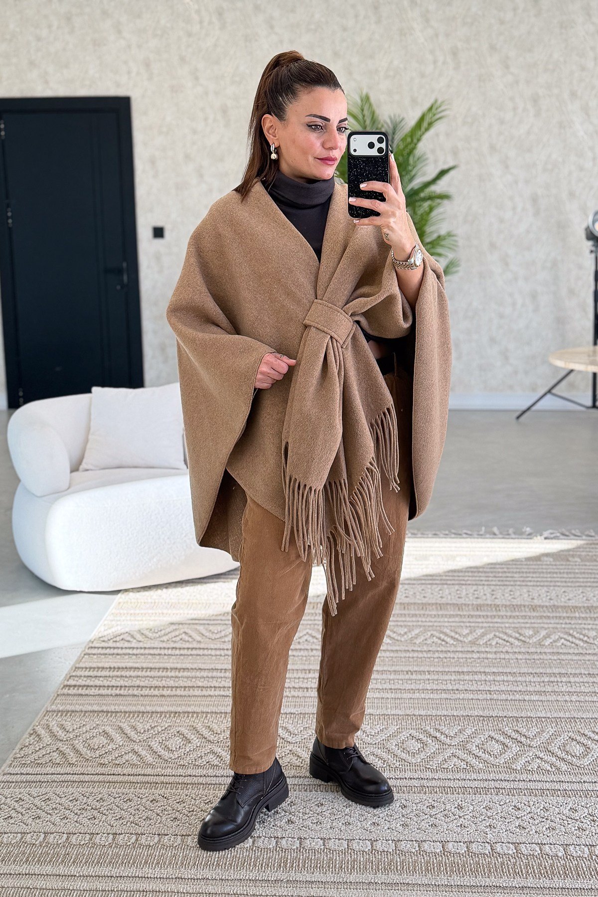 Kaşmir Panço Camel RenkŞAL & FULAR
