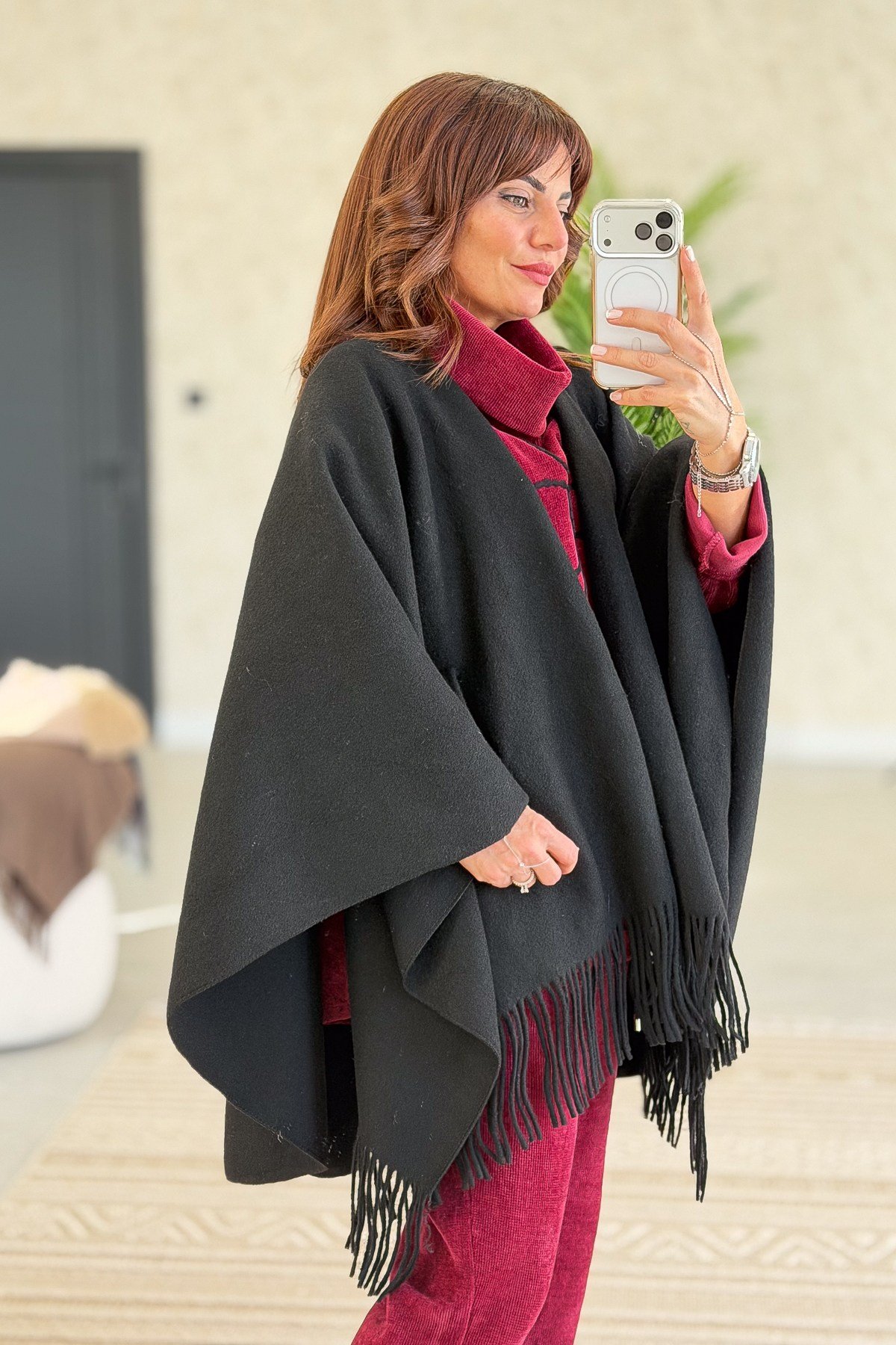 Kaşmir Panço Siyah RenkŞAL & FULAR
