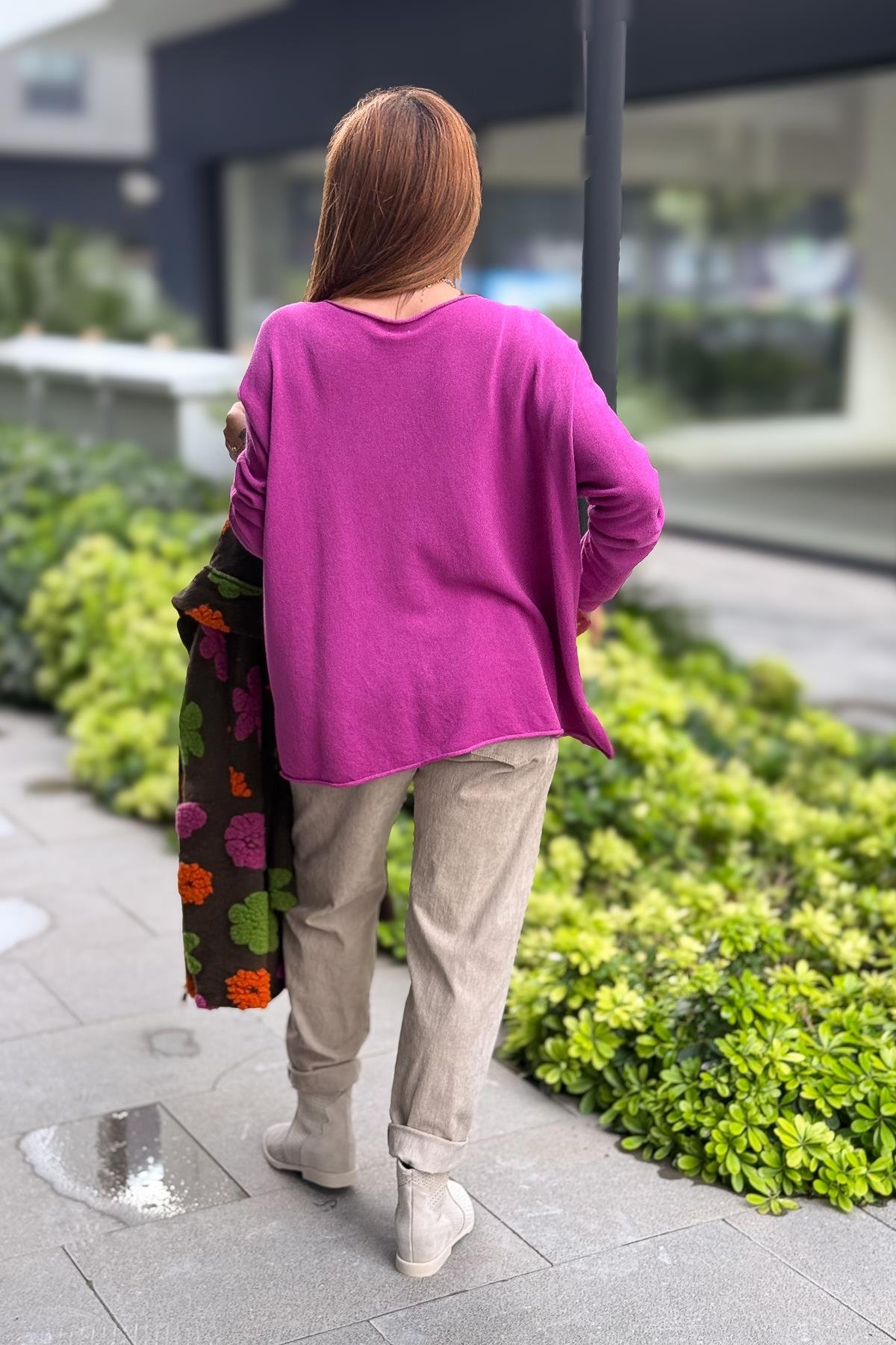 Kayık Yaka Kuzu Yünü Triko Siklemen RenkBLUZ