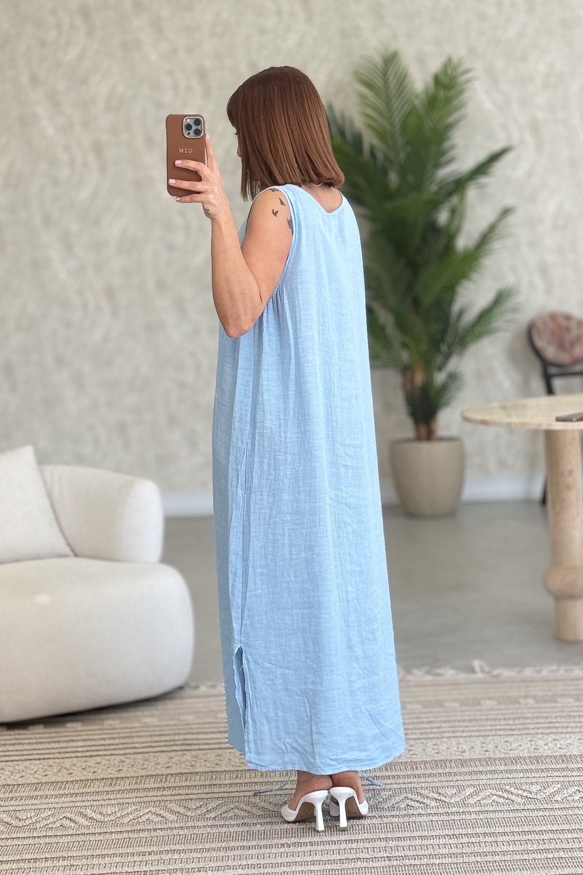 Keten Basic Kolsuz Elbise Bebe Mavi RenkELBİSE