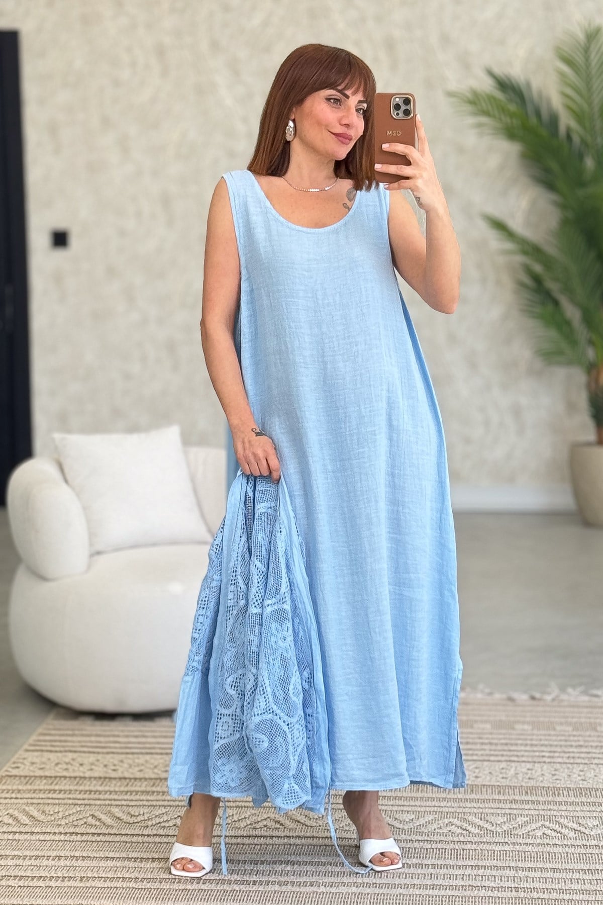 Keten Basic Kolsuz Elbise Bebe Mavi RenkELBİSE