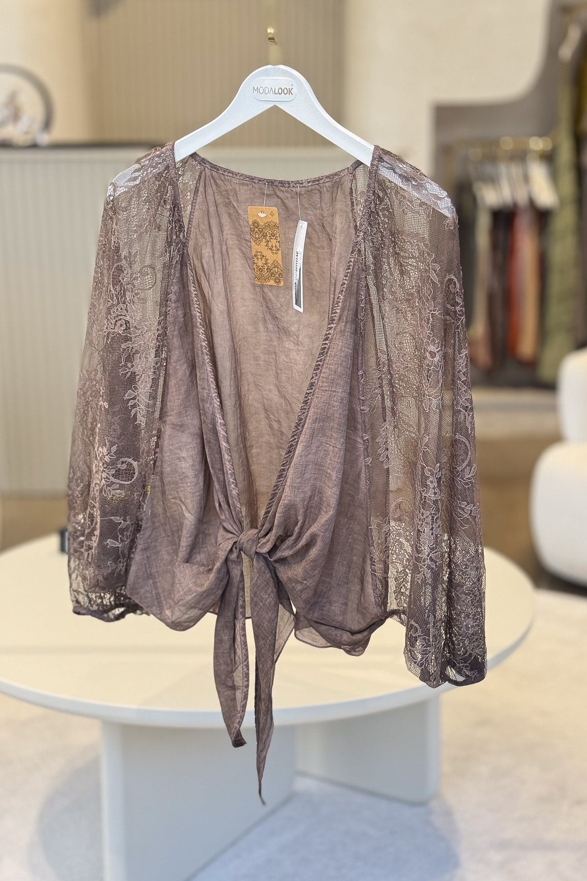 Kolları Dantelli Bolero Acı Kahve RenkCEKET
